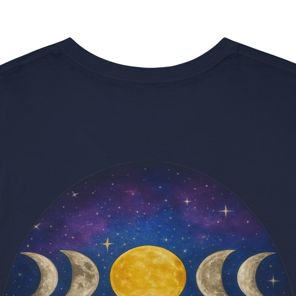 Dare to Dream Moon-Phase Tee – Golden Full Moon Back Print + Front Badge | Gildan 5000 Heavy Cotton, Inspirational and Motivational Apparel, Gift for Dreamers, Creative Expression Wear