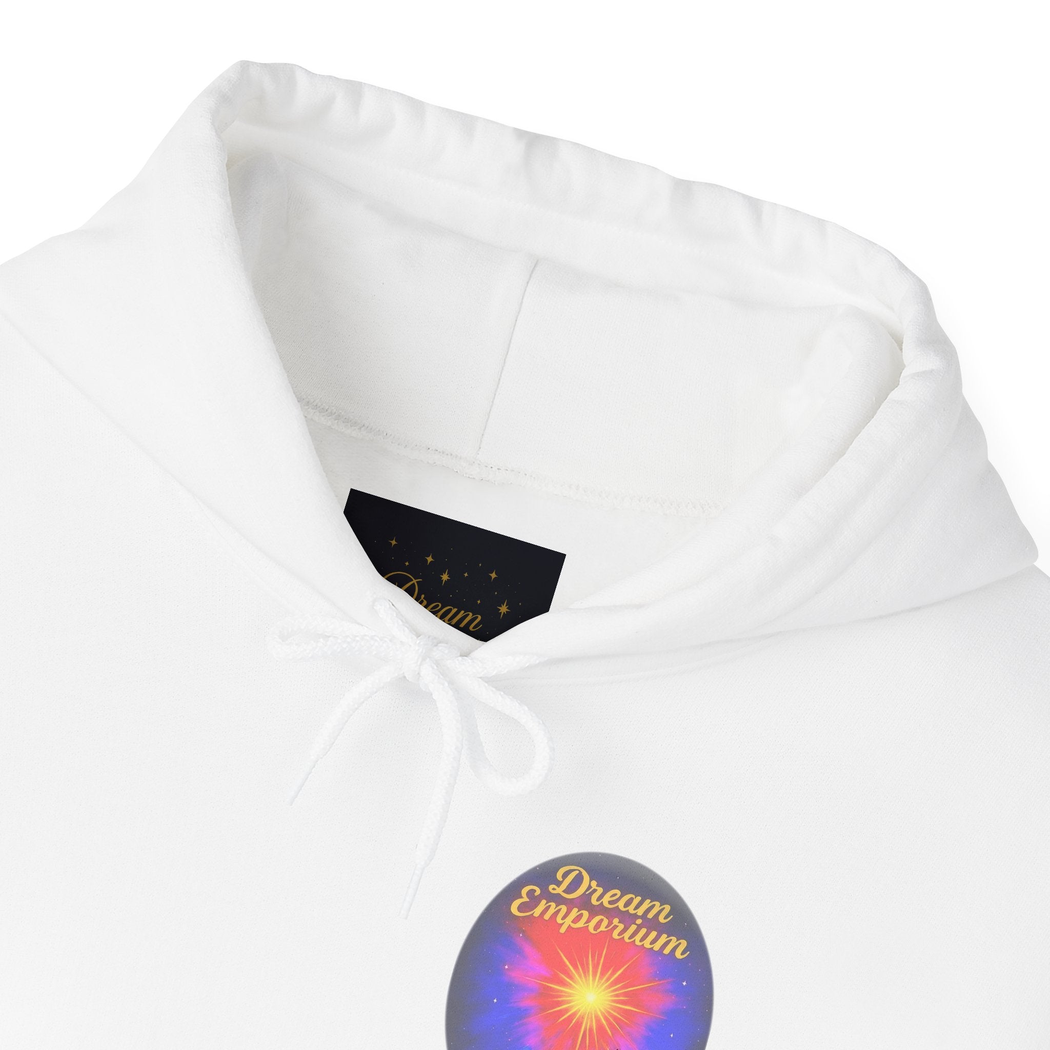 Dream Emporium – Back Printed Radiant Starburst Heavy Blend™ Hooded Sweatshirt, Inspirational and Motivational Apparel, Gift for Dreamers, Creative Expression Wear
