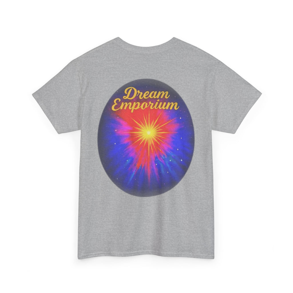 Dream Emporium – Back Printed Radiant Starburst Heavy Blend™ Cotton Tee,Inspirational and Motivational Apparel, Gift for Dreamers, Creative Expression Wear