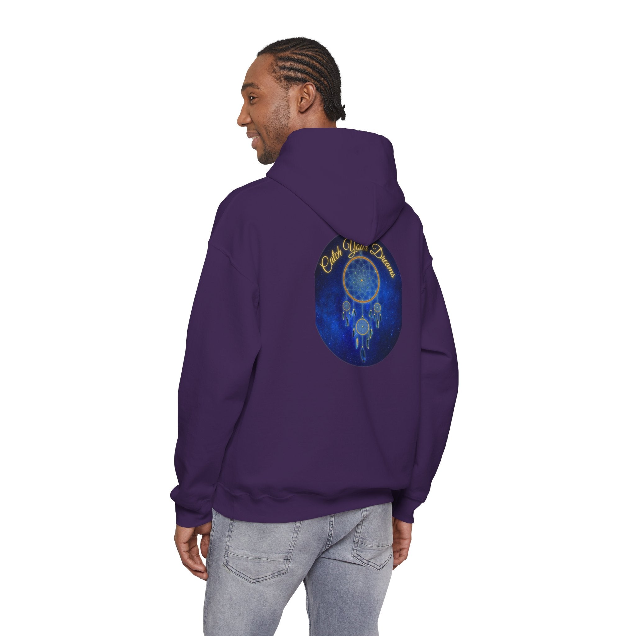 Catch Your Dream – Dreamcatcher Back Print Hooded Sweatshirt, Inspirational and Motivational Apparel, Gift for Dreamers, Creative Expression Wear
