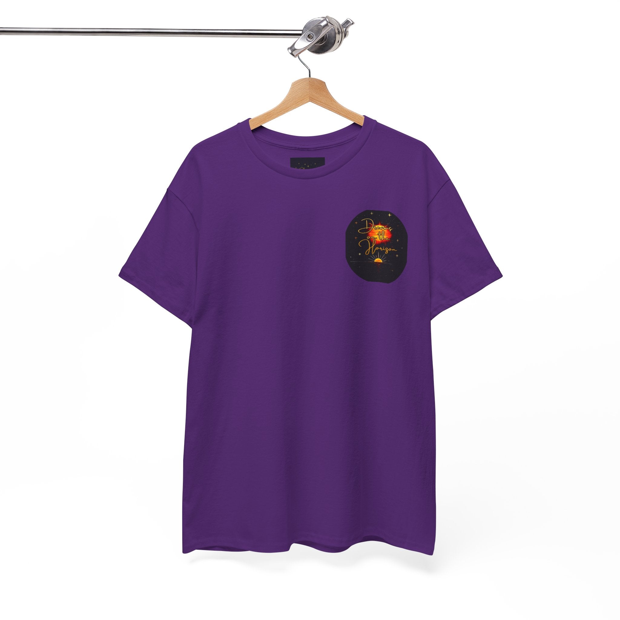 Dreams on the Horizon – Sunrise Back-Print Heavy Cotton Tee, Inspirational and Motivational Apparel, Gift for Dreamers, Creative Expression Wear