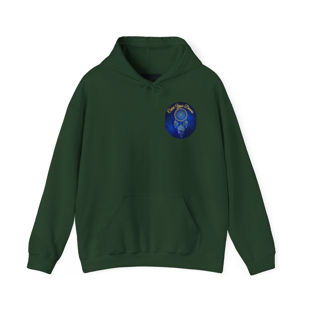 Catch Your Dream – Dreamcatcher Back Print Hooded Sweatshirt, Inspirational and Motivational Apparel, Gift for Dreamers, Creative Expression Wear