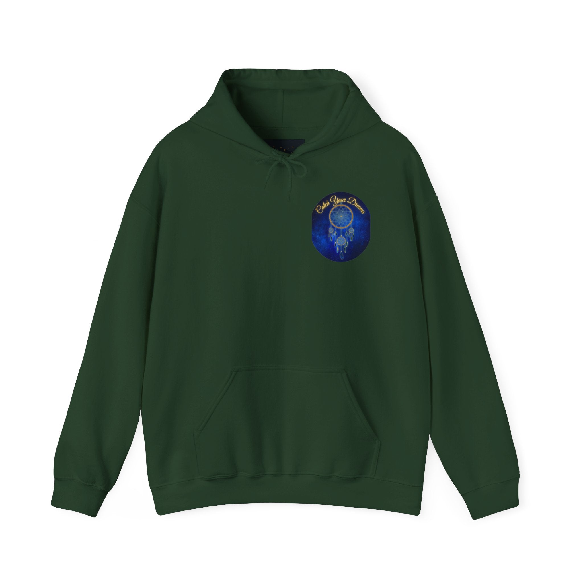 Catch Your Dream – Dreamcatcher Back Print Hooded Sweatshirt, Inspirational and Motivational Apparel, Gift for Dreamers, Creative Expression Wear