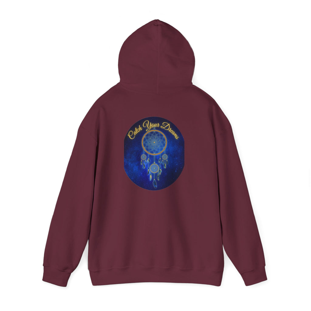 Catch Your Dream – Dreamcatcher Back Print Hooded Sweatshirt, Inspirational and Motivational Apparel, Gift for Dreamers, Creative Expression Wear