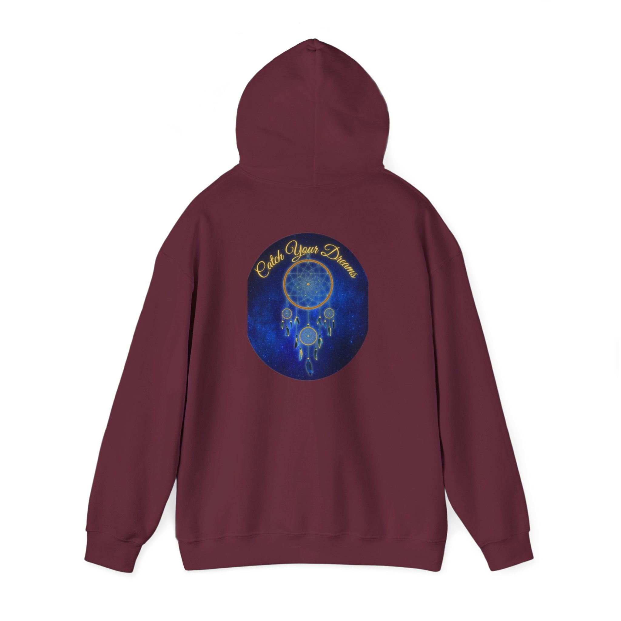 Catch Your Dream – Dreamcatcher Back Print Hooded Sweatshirt, Inspirational and Motivational Apparel, Gift for Dreamers, Creative Expression Wear
