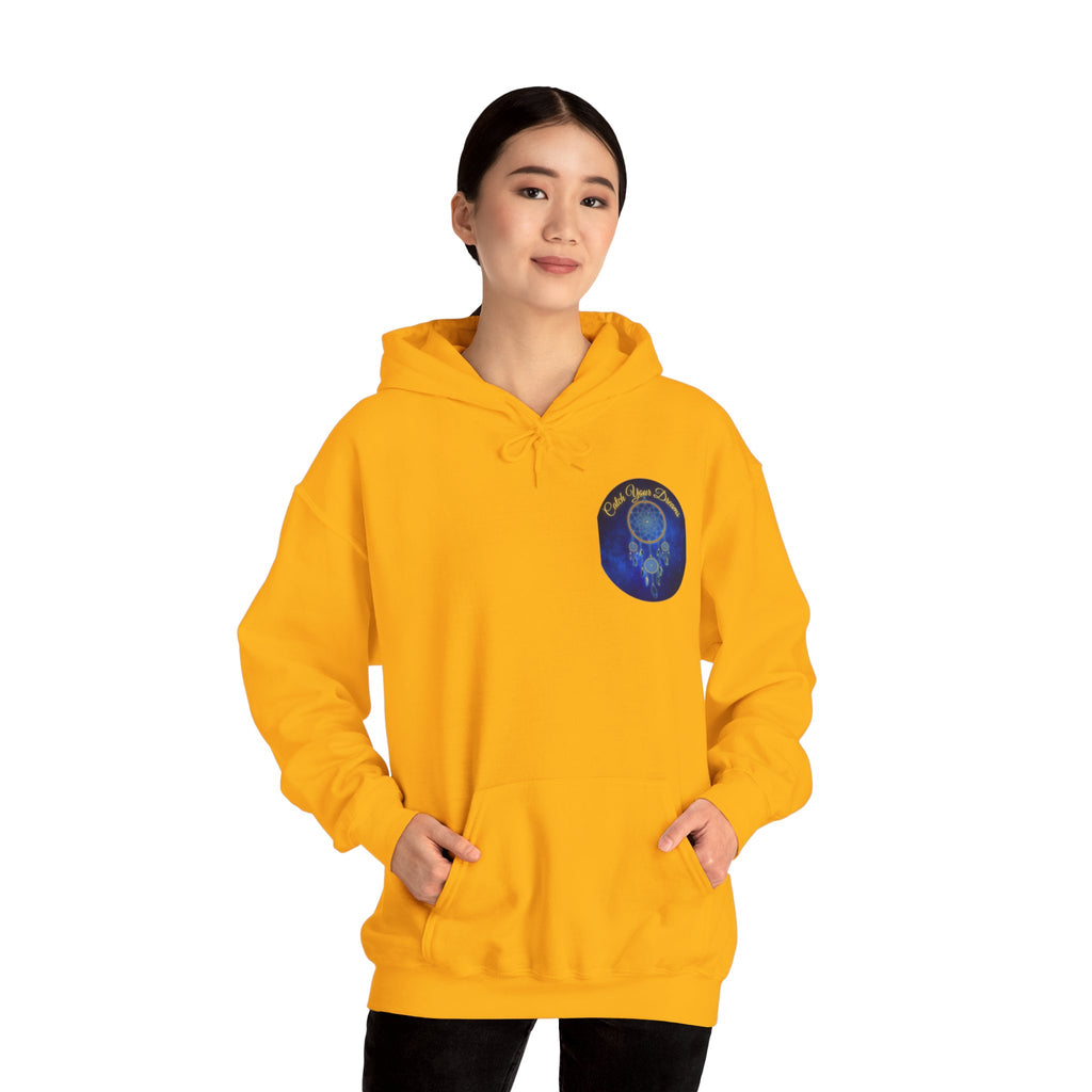 Catch Your Dream – Dreamcatcher Back Print Hooded Sweatshirt, Inspirational and Motivational Apparel, Gift for Dreamers, Creative Expression Wear