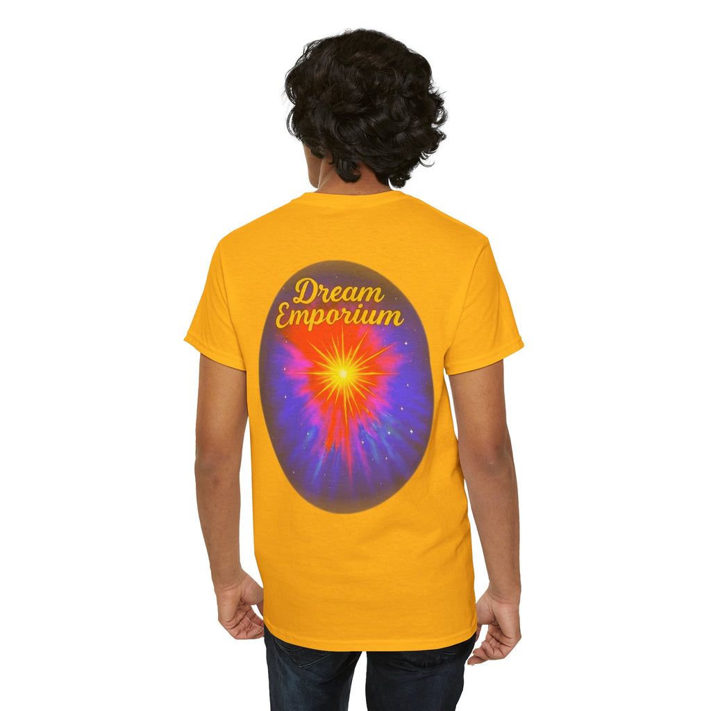 Dream Emporium – Back Printed Radiant Starburst Heavy Blend™ Cotton Tee,Inspirational and Motivational Apparel, Gift for Dreamers, Creative Expression Wear