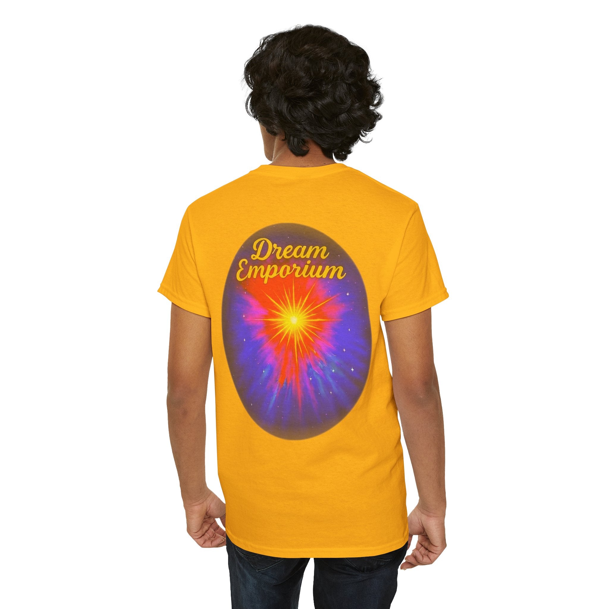 Dream Emporium – Back Printed Radiant Starburst Heavy Blend™ Cotton Tee,Inspirational and Motivational Apparel, Gift for Dreamers, Creative Expression Wear