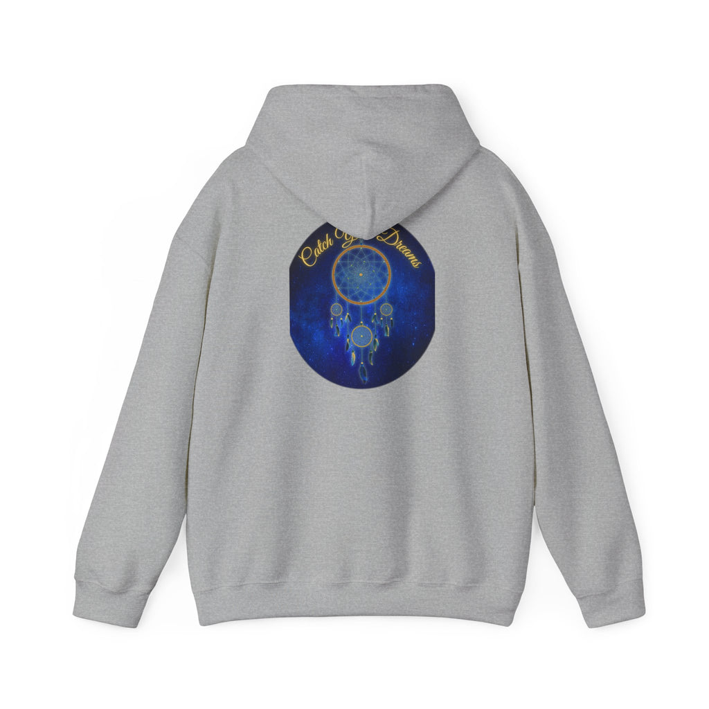 Catch Your Dream – Dreamcatcher Back Print Hooded Sweatshirt, Inspirational and Motivational Apparel, Gift for Dreamers, Creative Expression Wear