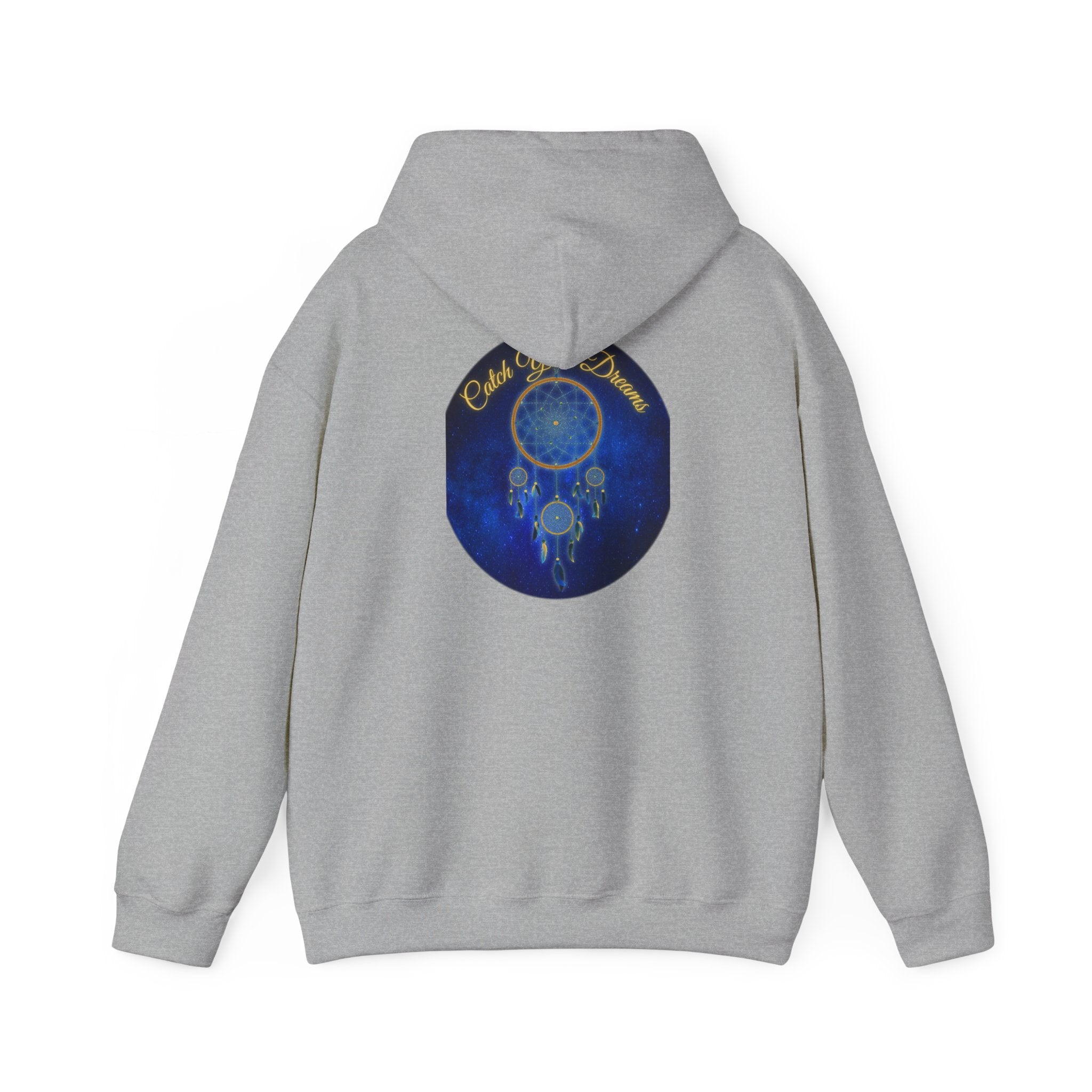 Catch Your Dream – Dreamcatcher Back Print Hooded Sweatshirt, Inspirational and Motivational Apparel, Gift for Dreamers, Creative Expression Wear
