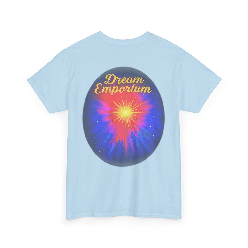 Dream Emporium – Back Printed Radiant Starburst Heavy Blend™ Cotton Tee,Inspirational and Motivational Apparel, Gift for Dreamers, Creative Expression Wear