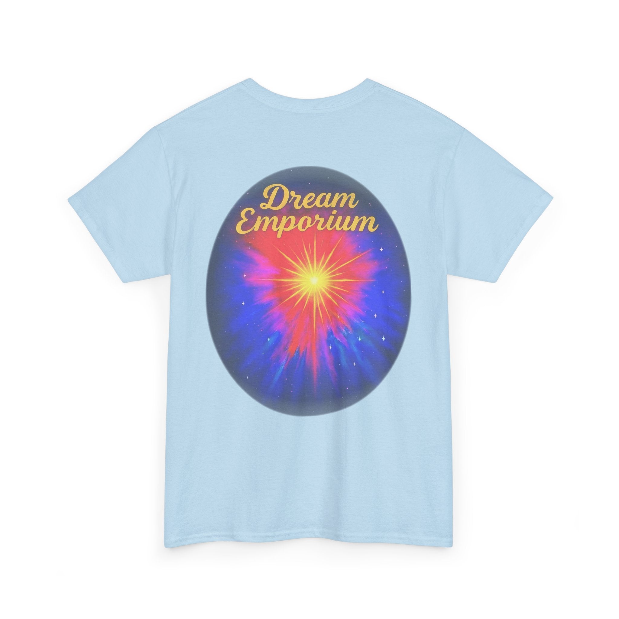 Dream Emporium – Back Printed Radiant Starburst Heavy Blend™ Cotton Tee,Inspirational and Motivational Apparel, Gift for Dreamers, Creative Expression Wear