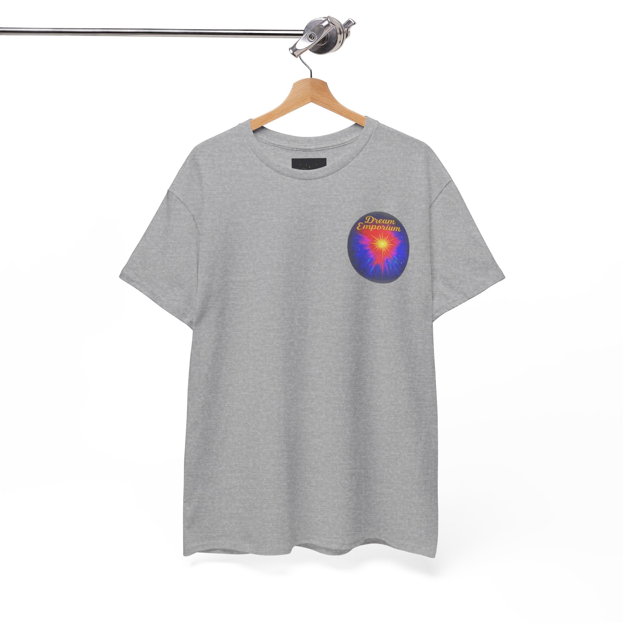 Dream Emporium – Back Printed Radiant Starburst Heavy Blend™ Cotton Tee,Inspirational and Motivational Apparel, Gift for Dreamers, Creative Expression Wear
