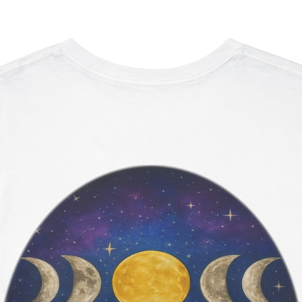 Dare to Dream Moon-Phase Tee – Golden Full Moon Back Print + Front Badge | Gildan 5000 Heavy Cotton, Inspirational and Motivational Apparel, Gift for Dreamers, Creative Expression Wear