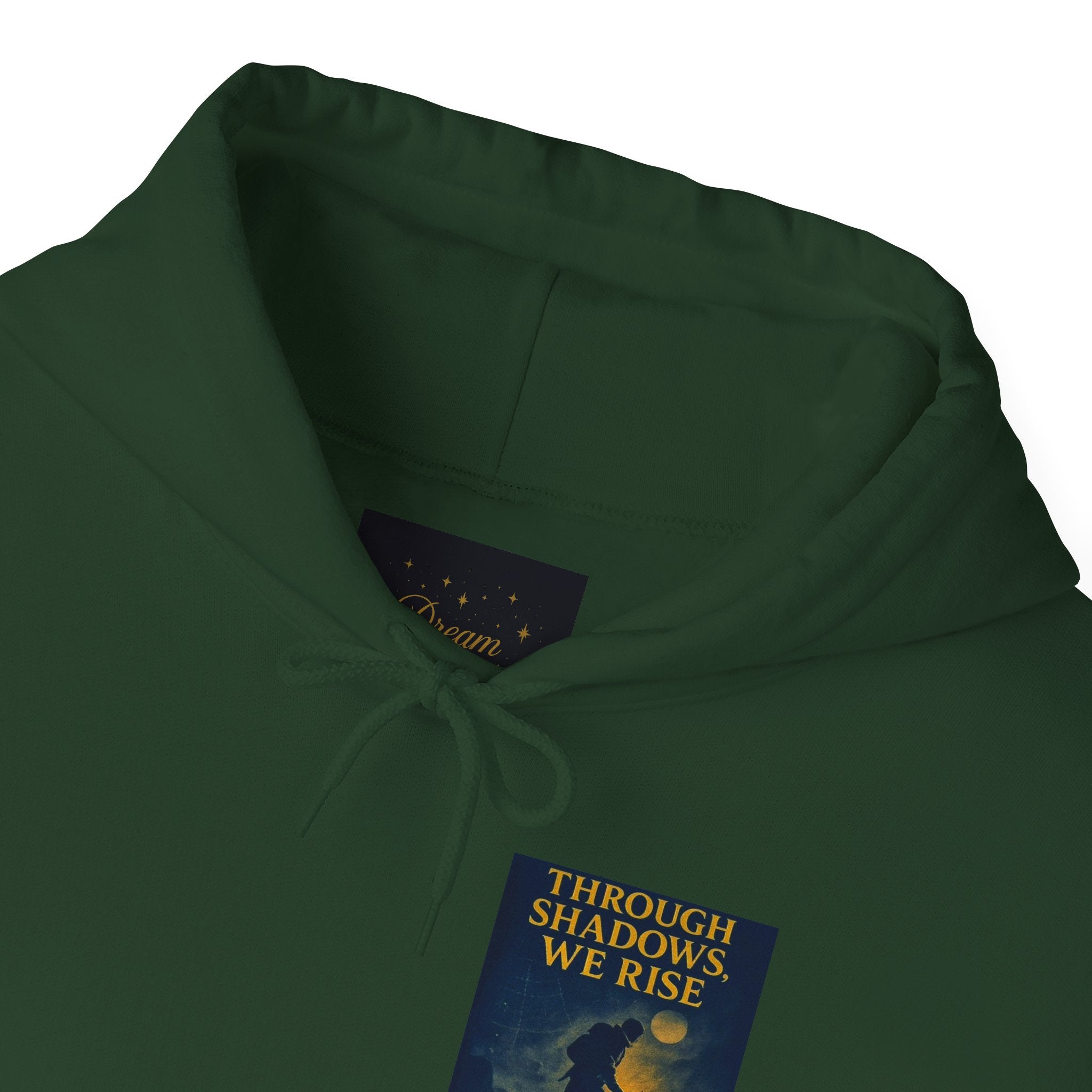 Through Shadows, We Rise – Back-print Cinematic Artwork Operation Survival Hoodie  | Gildan Heavy Blend™ 18500 — Inspirational and Motivational Apparel, Gift for Dreamers, Creative Expression Wear