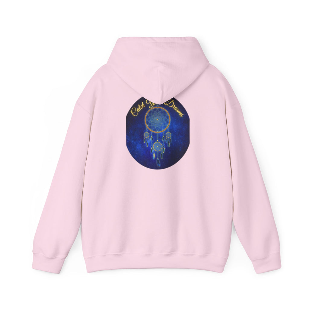 Catch Your Dream – Dreamcatcher Back Print Hooded Sweatshirt, Inspirational and Motivational Apparel, Gift for Dreamers, Creative Expression Wear