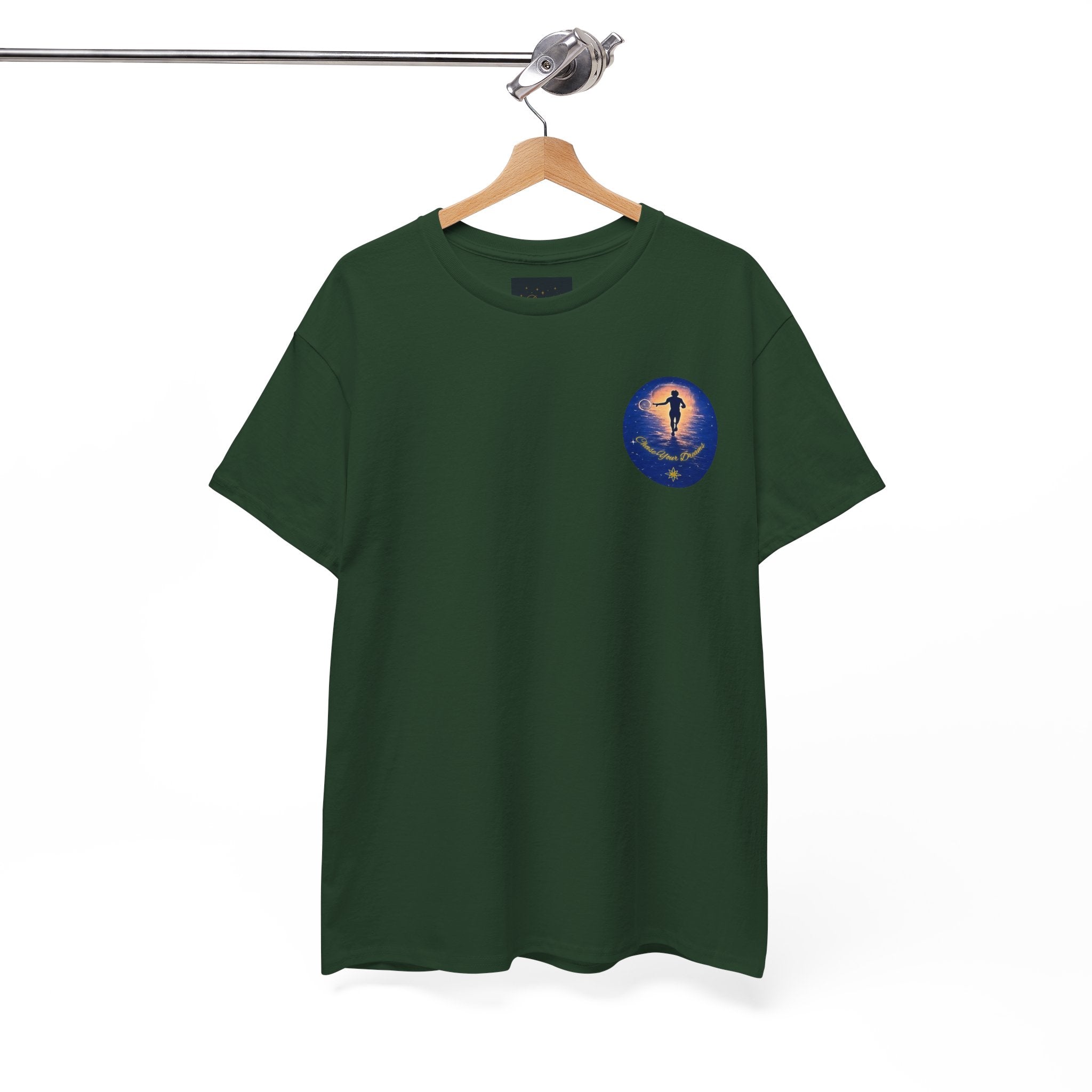 Chase Your Dreams – Sunrise Silhouette Back Printed Heavy Cotton Tee, Inspirational and Motivational Apparel, Gift for Dreamers, Creative Expression Wear