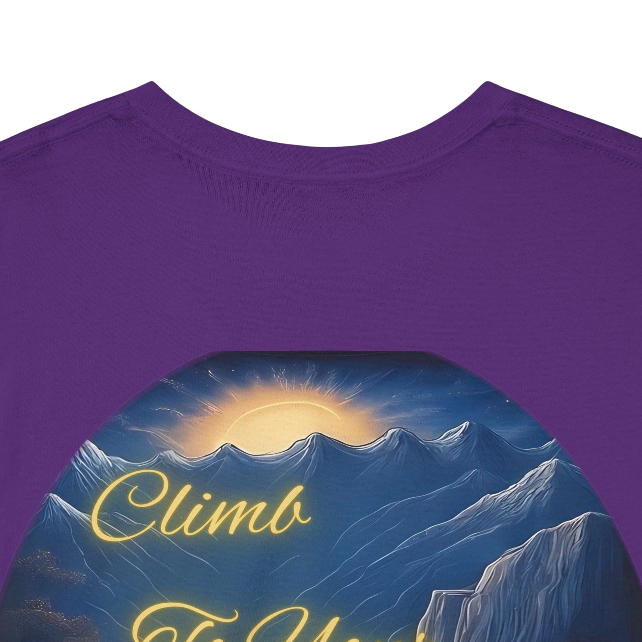 Climb To Your Dreams – Rock Climber Back-Print Tee + Front Badge | Gildan 5000, Inspirational and Motivational Apparel, Gift for Dreamers, Creative Expression Wear