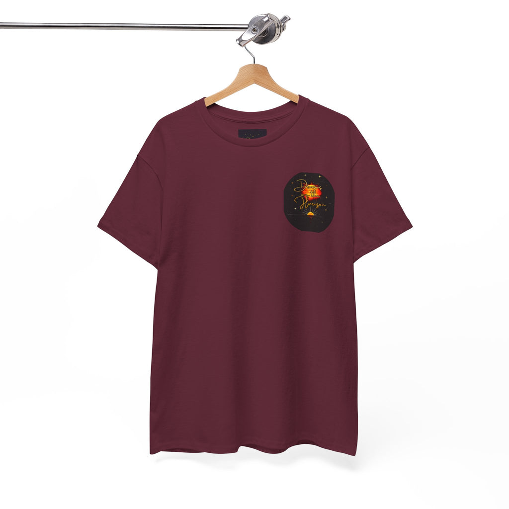 Dreams on the Horizon – Sunrise Back-Print Heavy Cotton Tee, Inspirational and Motivational Apparel, Gift for Dreamers, Creative Expression Wear