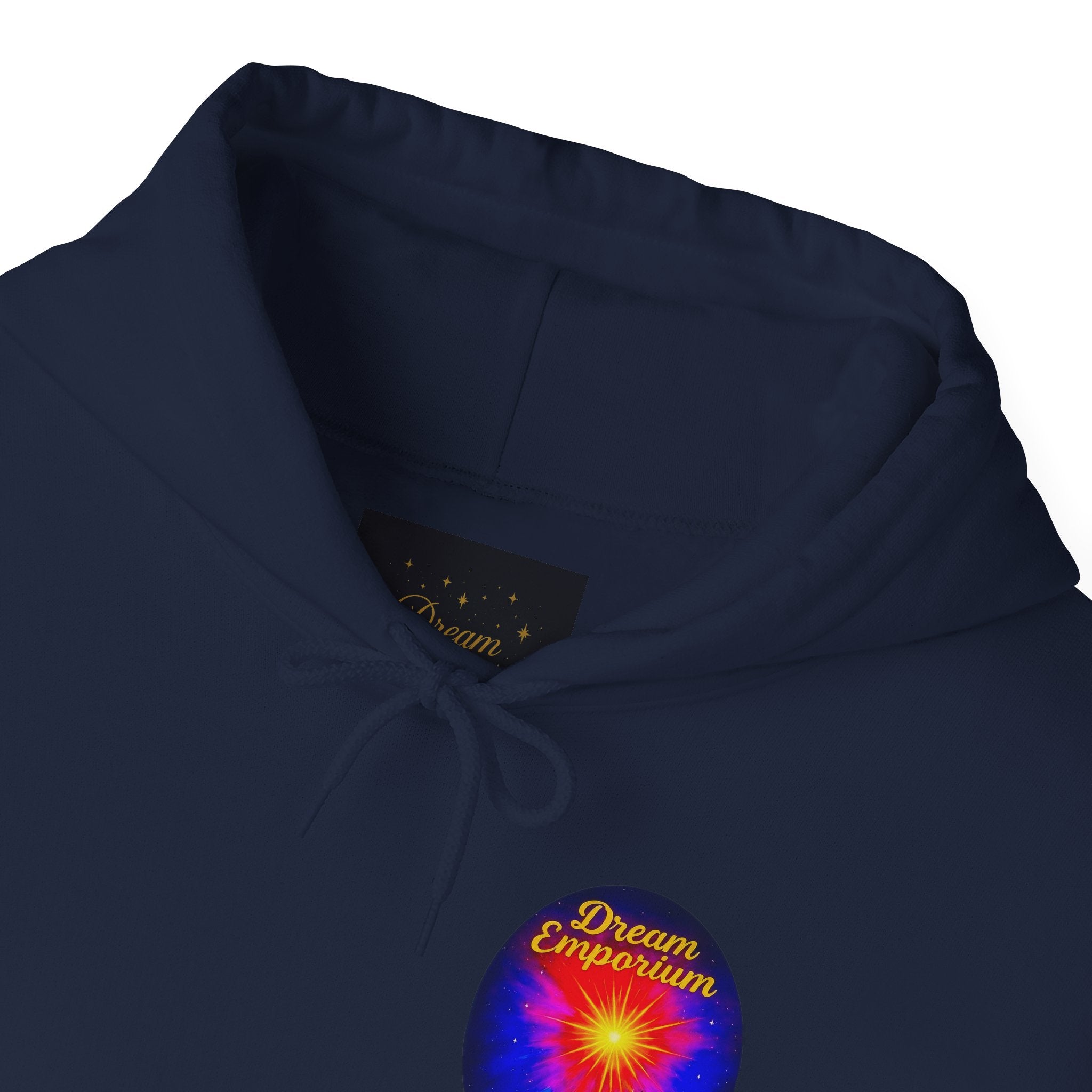 Dream Emporium – Back Printed Radiant Starburst Heavy Blend™ Hooded Sweatshirt, Inspirational and Motivational Apparel, Gift for Dreamers, Creative Expression Wear