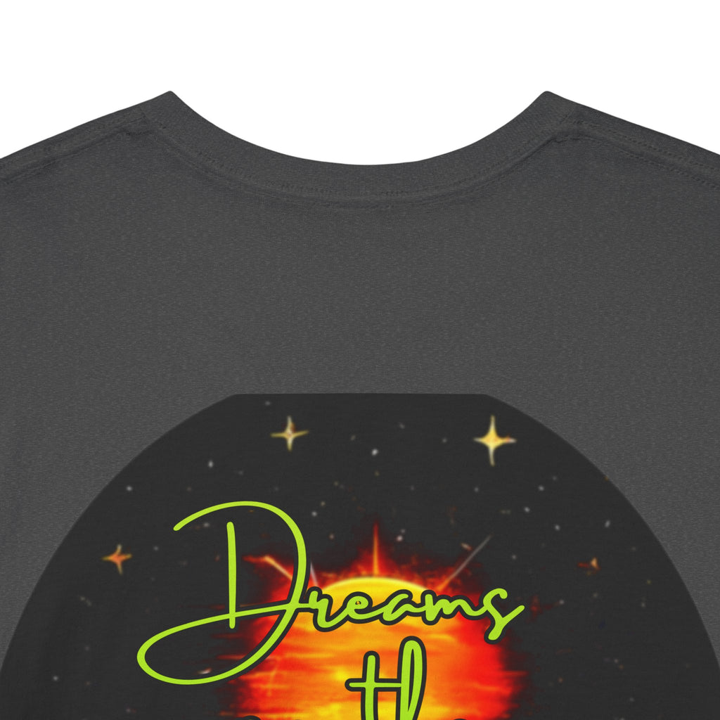 Dreams on the Horizon (Lemongrass) – Sunrise Back-Print Heavy Cotton Tee, Inspirational and Motivational Apparel, Gift for Dreamers, Creative Expression Wear