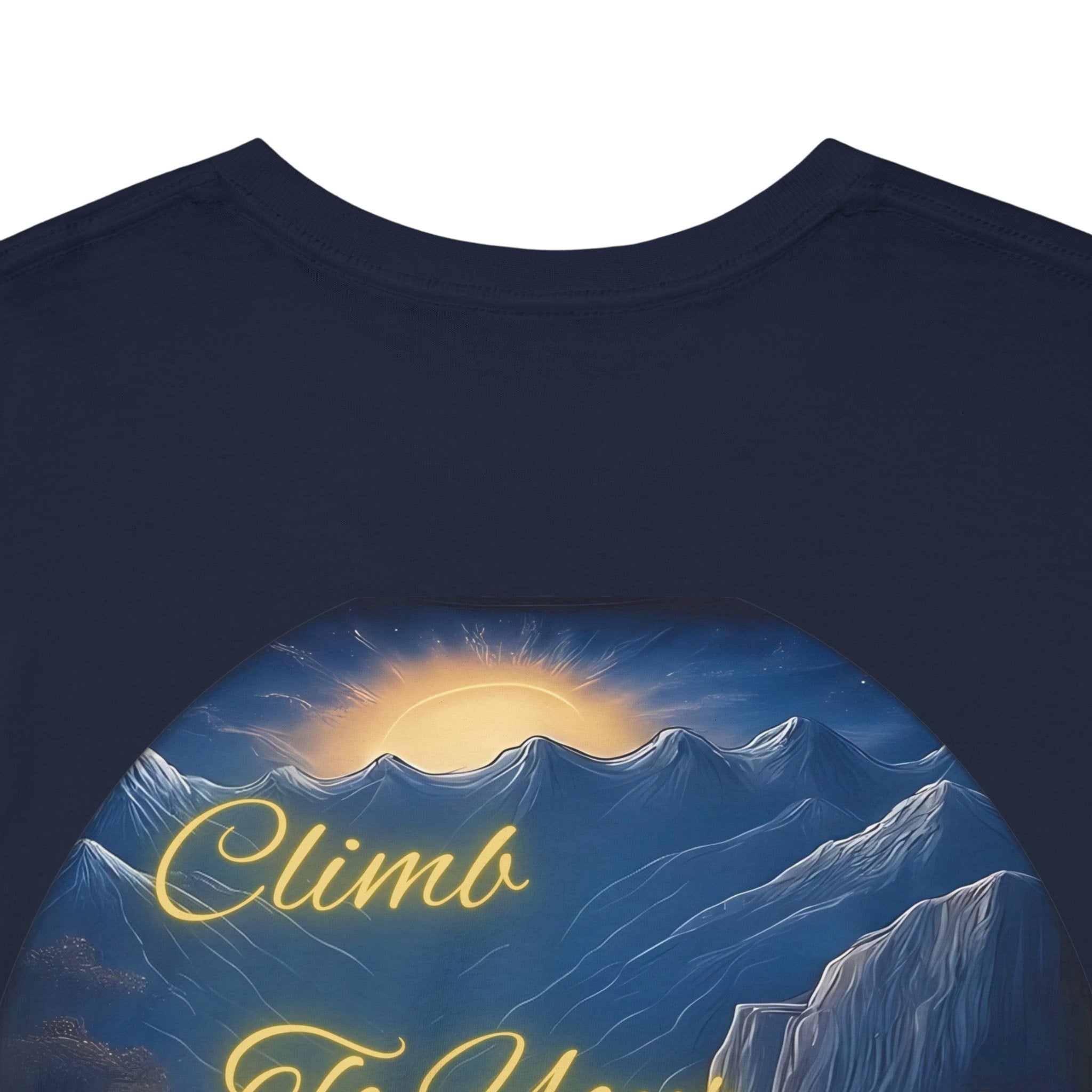 Climb To Your Dreams – Rock Climber Back-Print Tee + Front Badge | Gildan 5000, Inspirational and Motivational Apparel, Gift for Dreamers, Creative Expression Wear