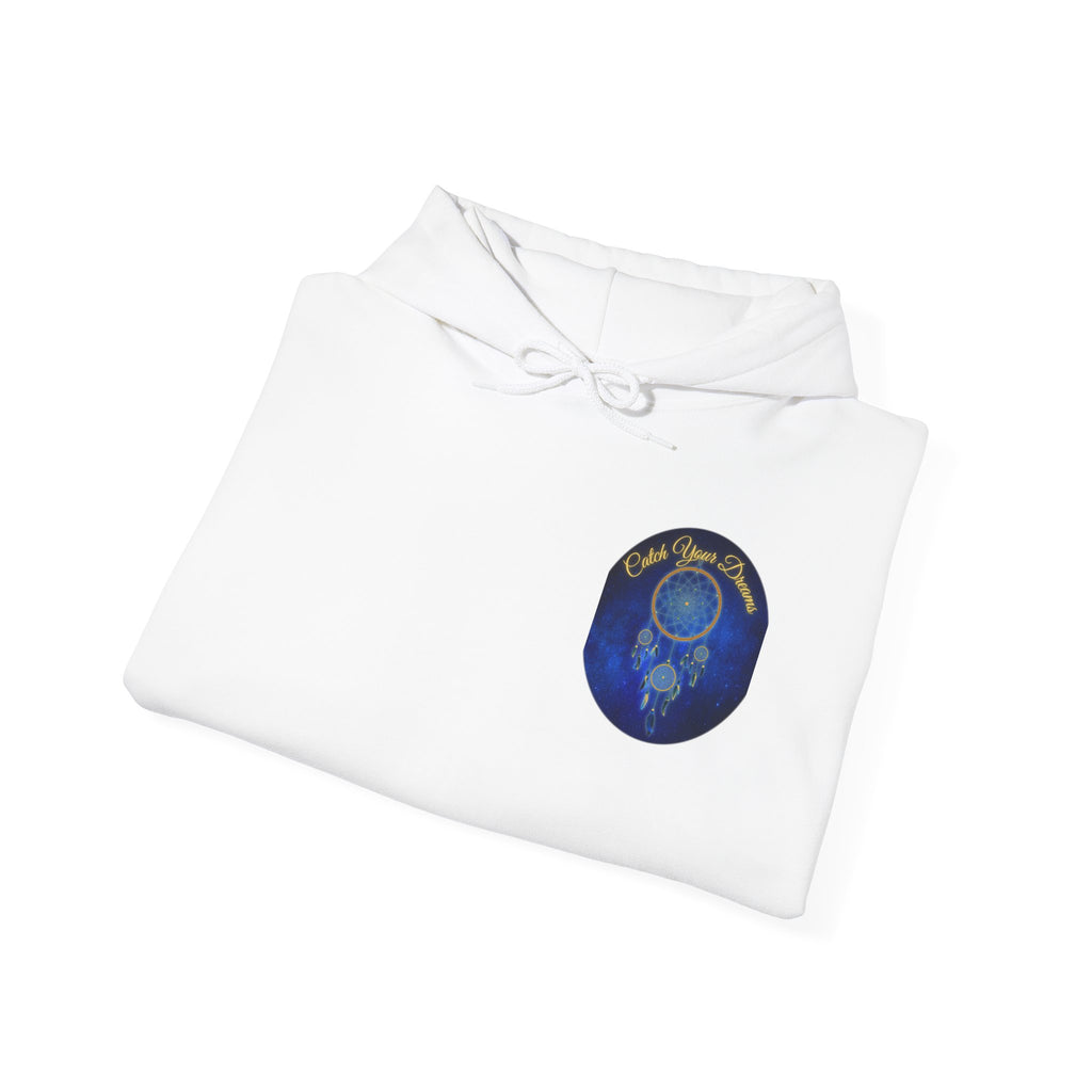 Catch Your Dream – Dreamcatcher Back Print Hooded Sweatshirt, Inspirational and Motivational Apparel, Gift for Dreamers, Creative Expression Wear