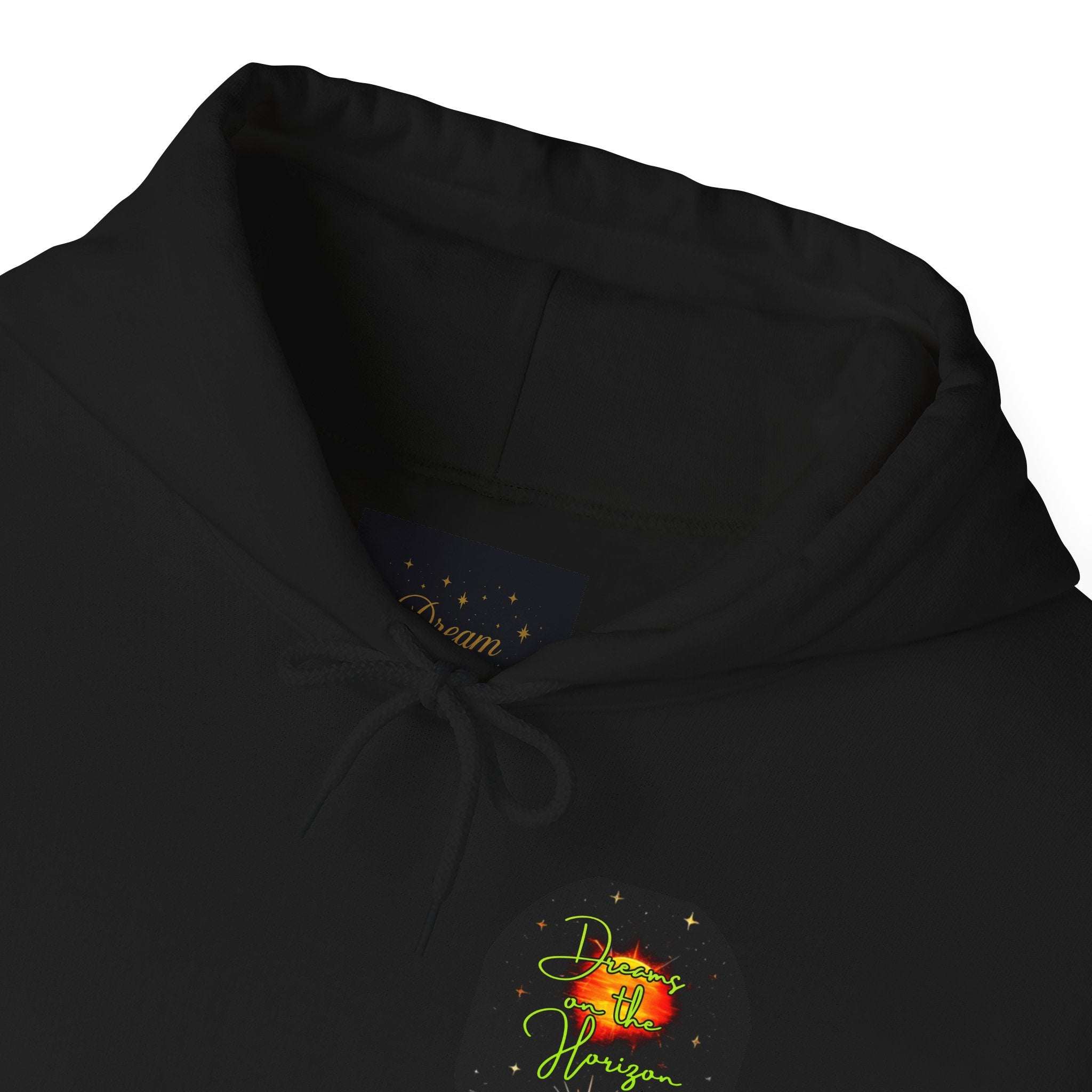 Dreams on the Horizon (Lemongrass) Sunrise Back Print Hooded Sweatshirt, Inspirational and Motivational Apparel, Gift for Dreamers, Creative Expression Wear