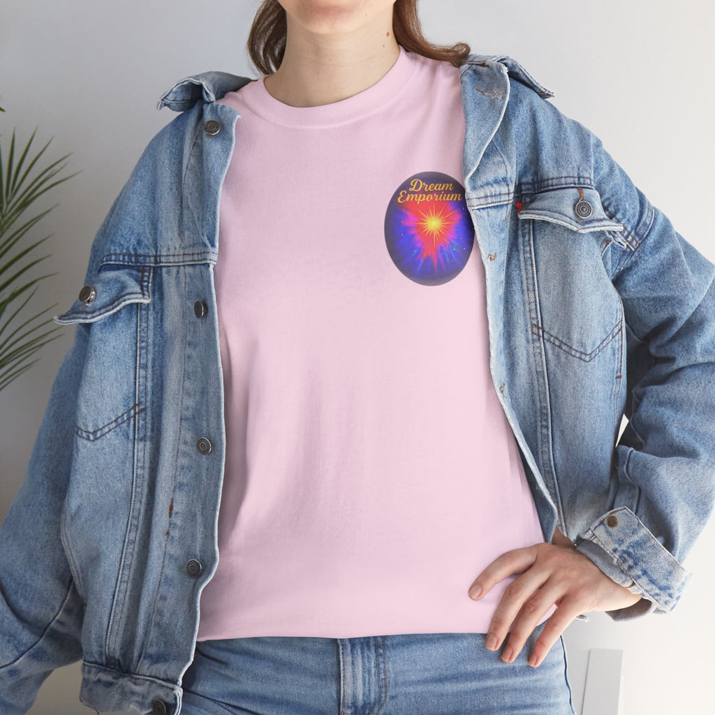 Dream Emporium – Back Printed Radiant Starburst Heavy Blend™ Cotton Tee,Inspirational and Motivational Apparel, Gift for Dreamers, Creative Expression Wear