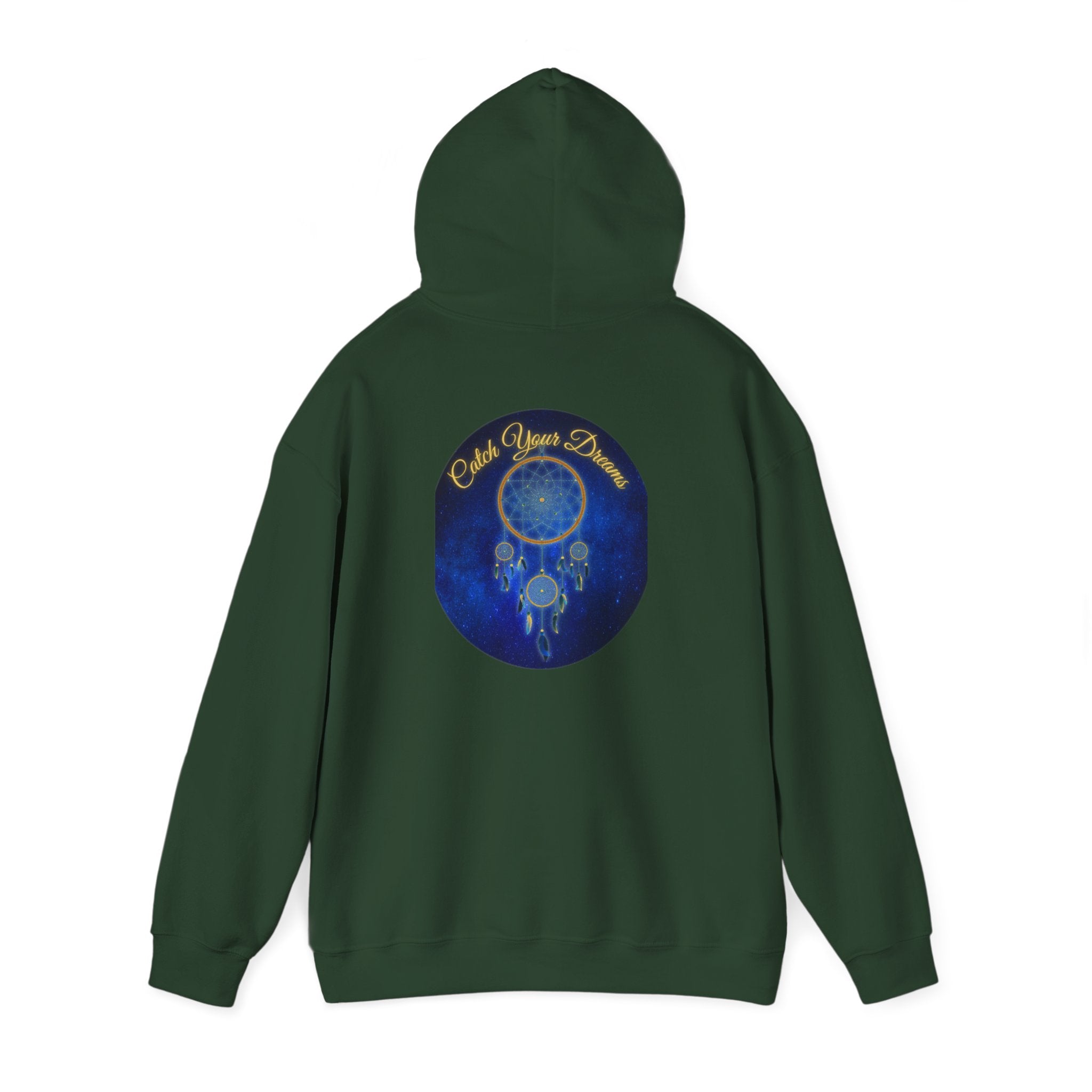 Catch Your Dream – Dreamcatcher Back Print Hooded Sweatshirt, Inspirational and Motivational Apparel, Gift for Dreamers, Creative Expression Wear