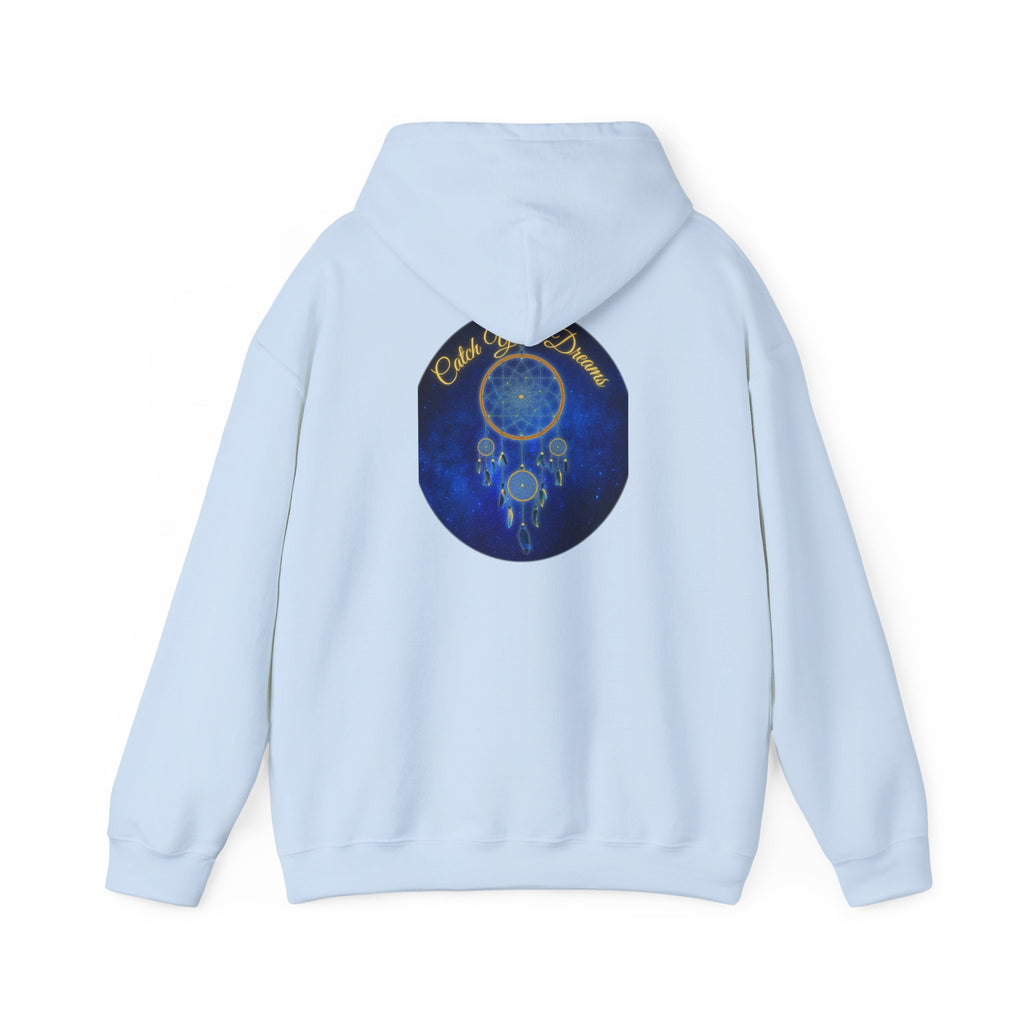 Catch Your Dream – Dreamcatcher Back Print Hooded Sweatshirt, Inspirational and Motivational Apparel, Gift for Dreamers, Creative Expression Wear
