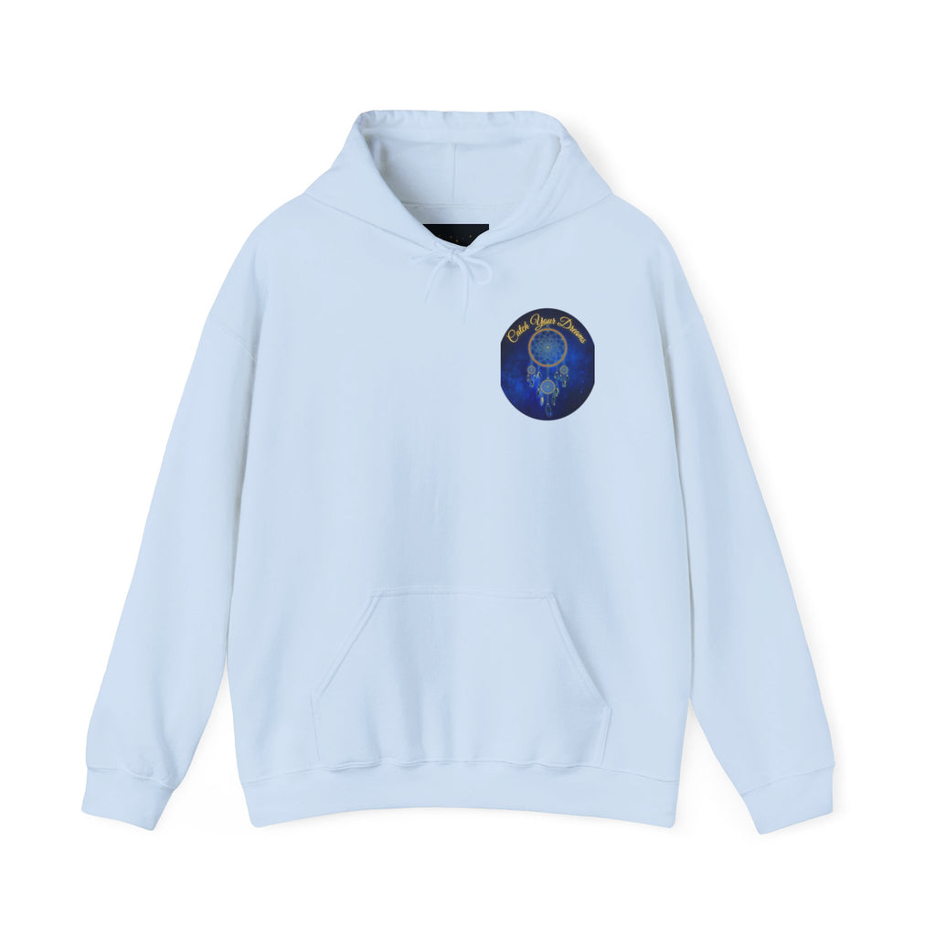 Catch Your Dream – Dreamcatcher Back Print Hooded Sweatshirt, Inspirational and Motivational Apparel, Gift for Dreamers, Creative Expression Wear