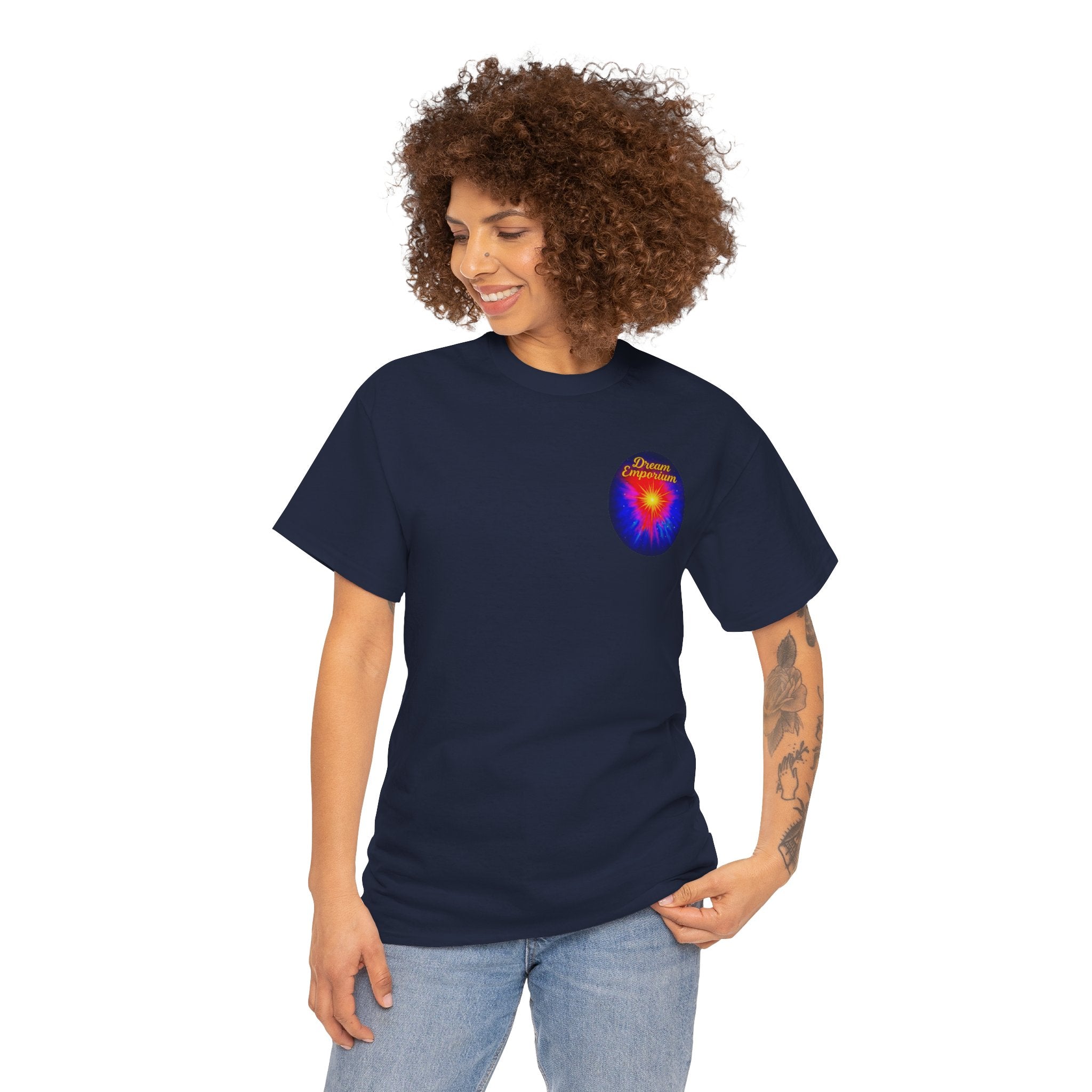Dream Emporium – Back Printed Radiant Starburst Heavy Blend™ Cotton Tee,Inspirational and Motivational Apparel, Gift for Dreamers, Creative Expression Wear