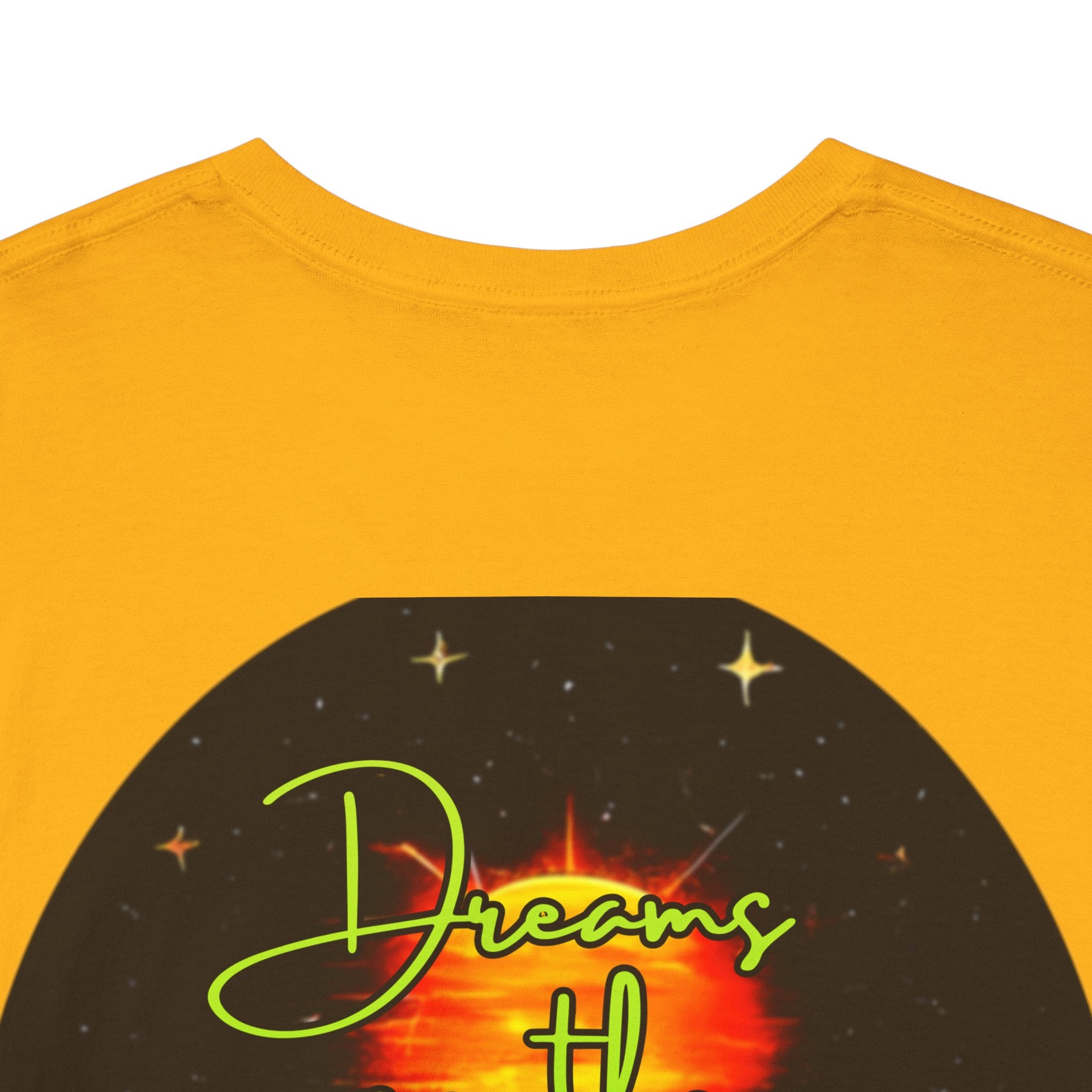 Dreams on the Horizon (Lemongrass) – Sunrise Back-Print Heavy Cotton Tee, Inspirational and Motivational Apparel, Gift for Dreamers, Creative Expression Wear
