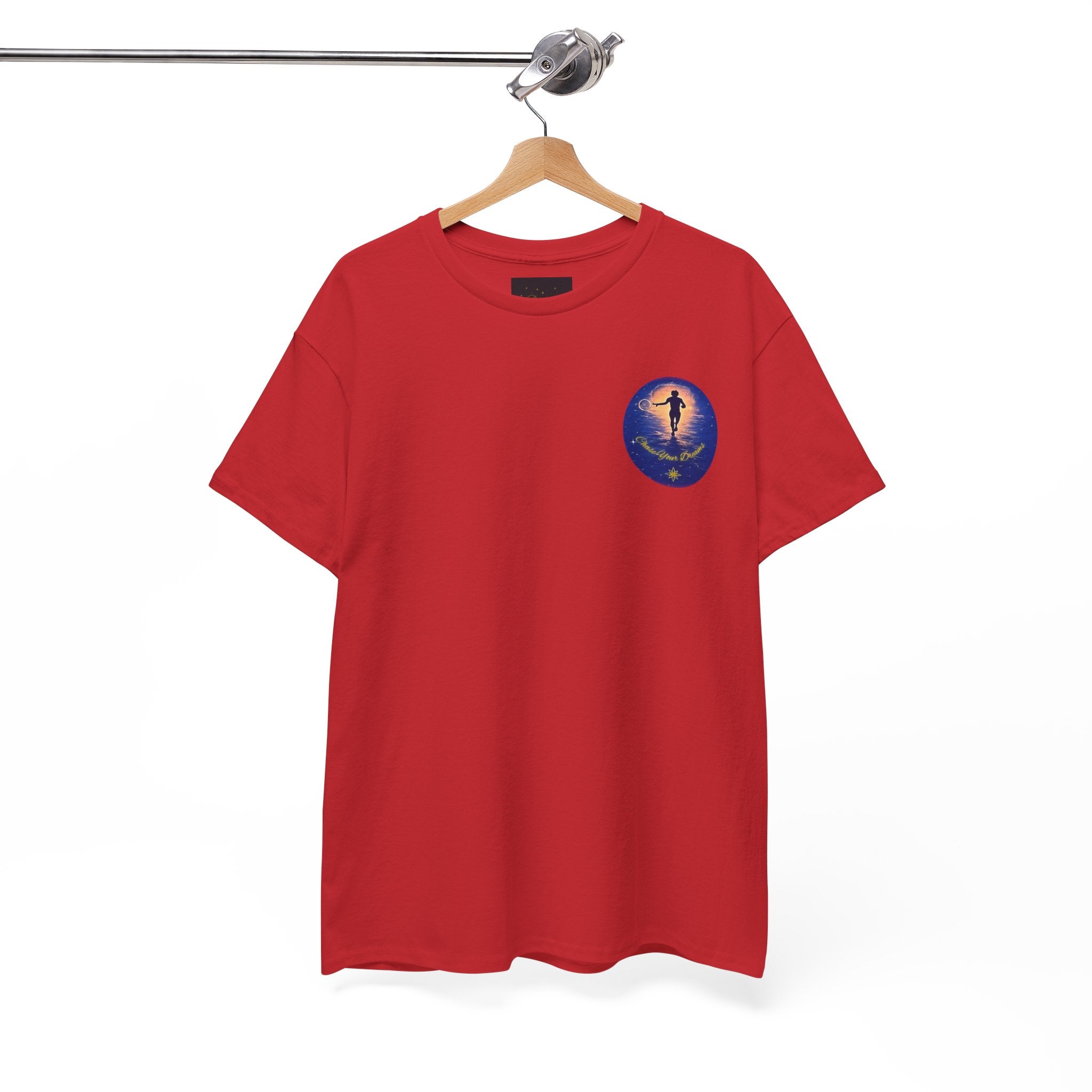 Chase Your Dreams – Sunrise Silhouette Back Printed Heavy Cotton Tee, Inspirational and Motivational Apparel, Gift for Dreamers, Creative Expression Wear