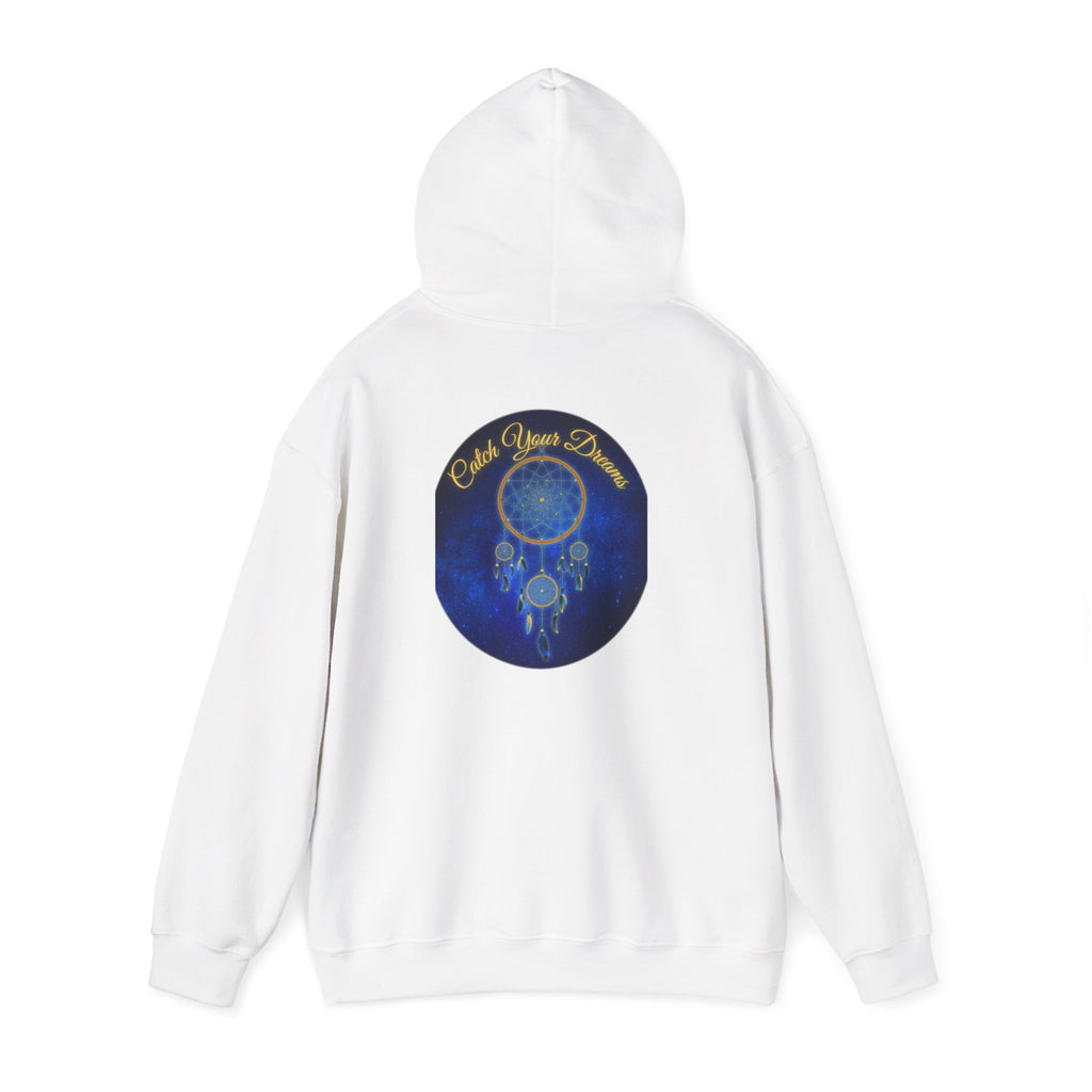 Catch Your Dream – Dreamcatcher Back Print Hooded Sweatshirt, Inspirational and Motivational Apparel, Gift for Dreamers, Creative Expression Wear