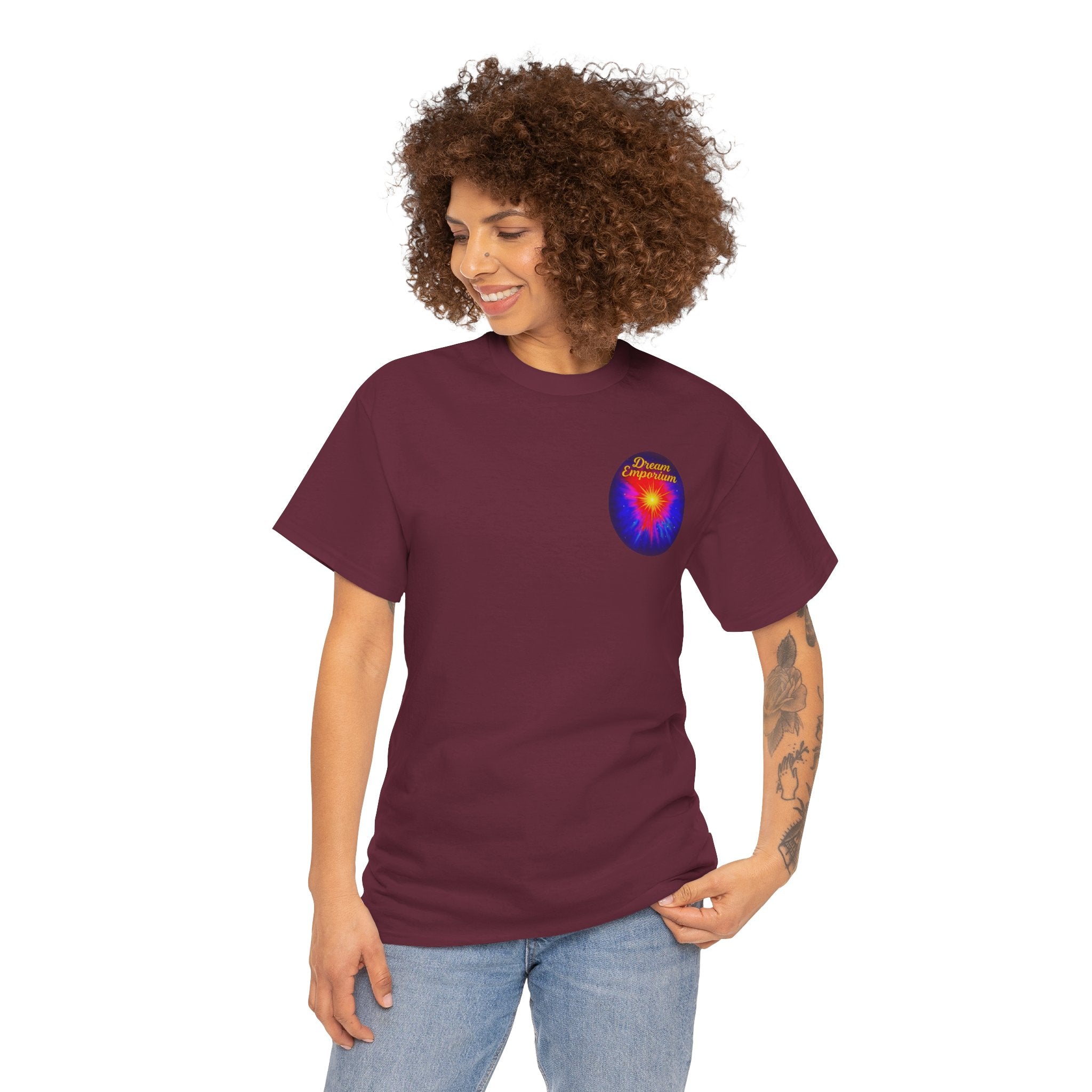 Dream Emporium – Back Printed Radiant Starburst Heavy Blend™ Cotton Tee,Inspirational and Motivational Apparel, Gift for Dreamers, Creative Expression Wear