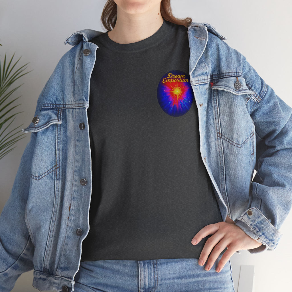 Dream Emporium – Back Printed Radiant Starburst Heavy Blend™ Cotton Tee,Inspirational and Motivational Apparel, Gift for Dreamers, Creative Expression Wear