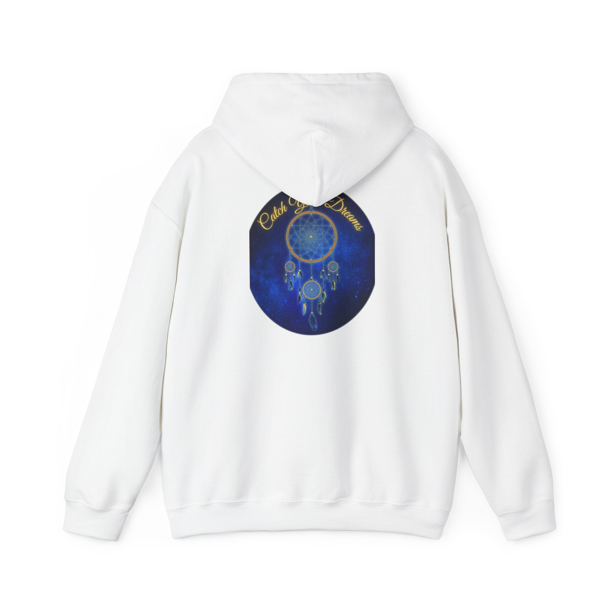 Catch Your Dream – Dreamcatcher Back Print Hooded Sweatshirt, Inspirational and Motivational Apparel, Gift for Dreamers, Creative Expression Wear
