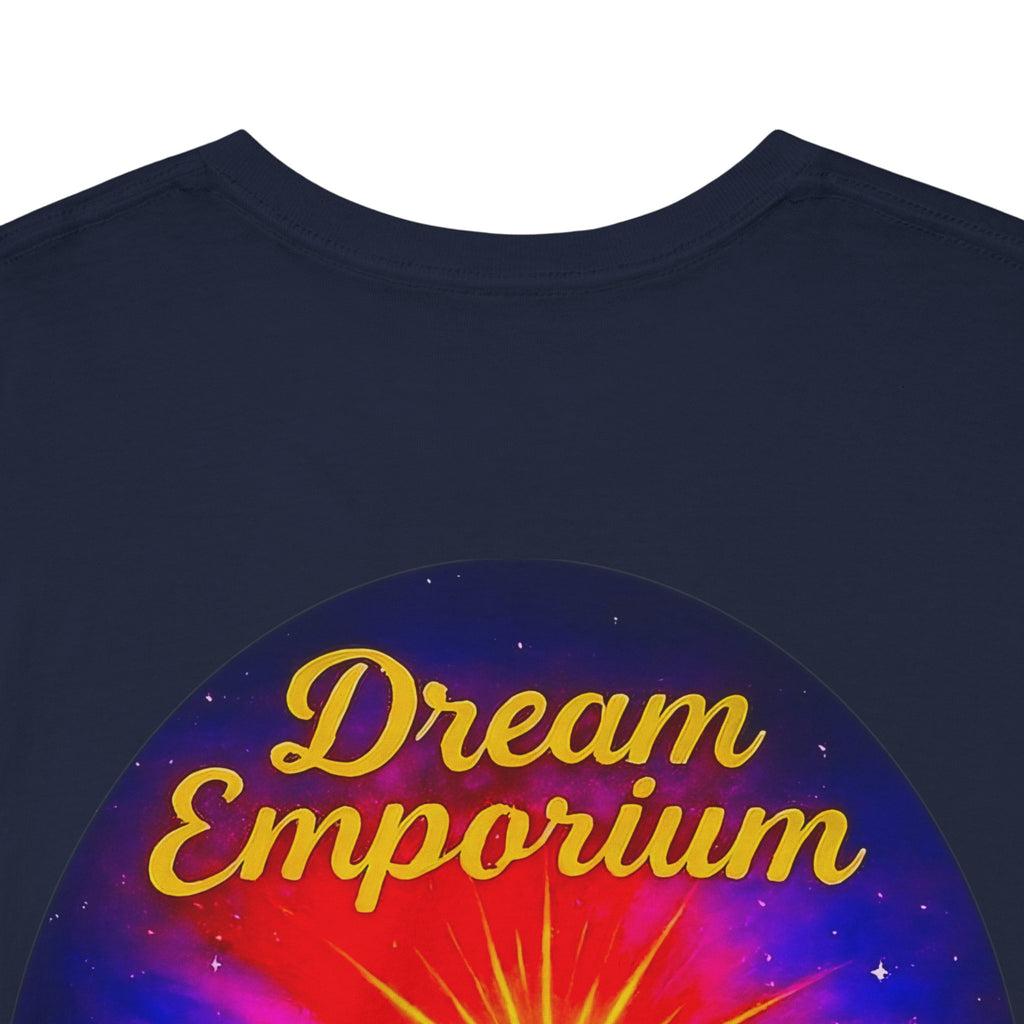 Dream Emporium – Back Printed Radiant Starburst Heavy Blend™ Cotton Tee,Inspirational and Motivational Apparel, Gift for Dreamers, Creative Expression Wear