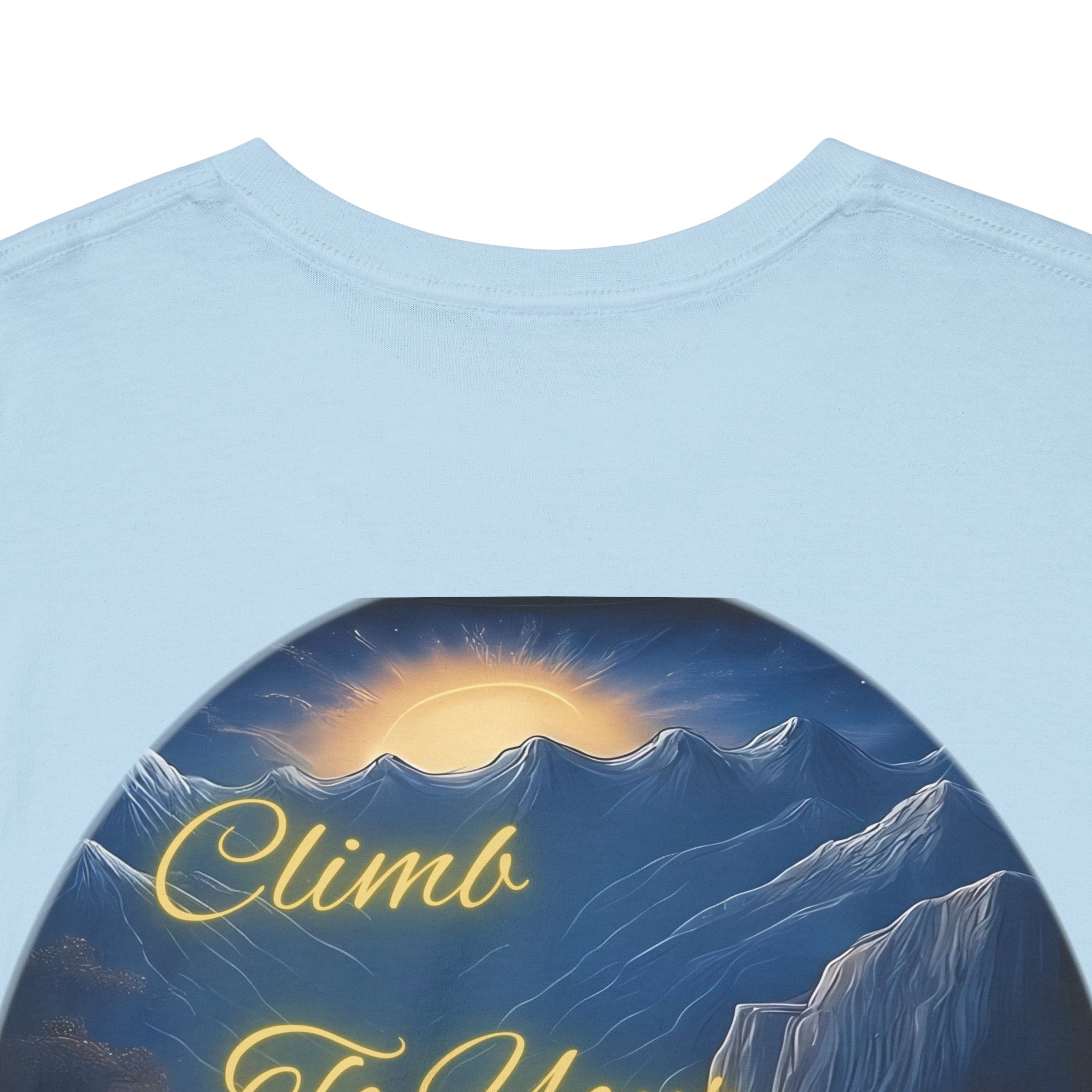 Climb To Your Dreams – Rock Climber Back-Print Tee + Front Badge | Gildan 5000, Inspirational and Motivational Apparel, Gift for Dreamers, Creative Expression Wear