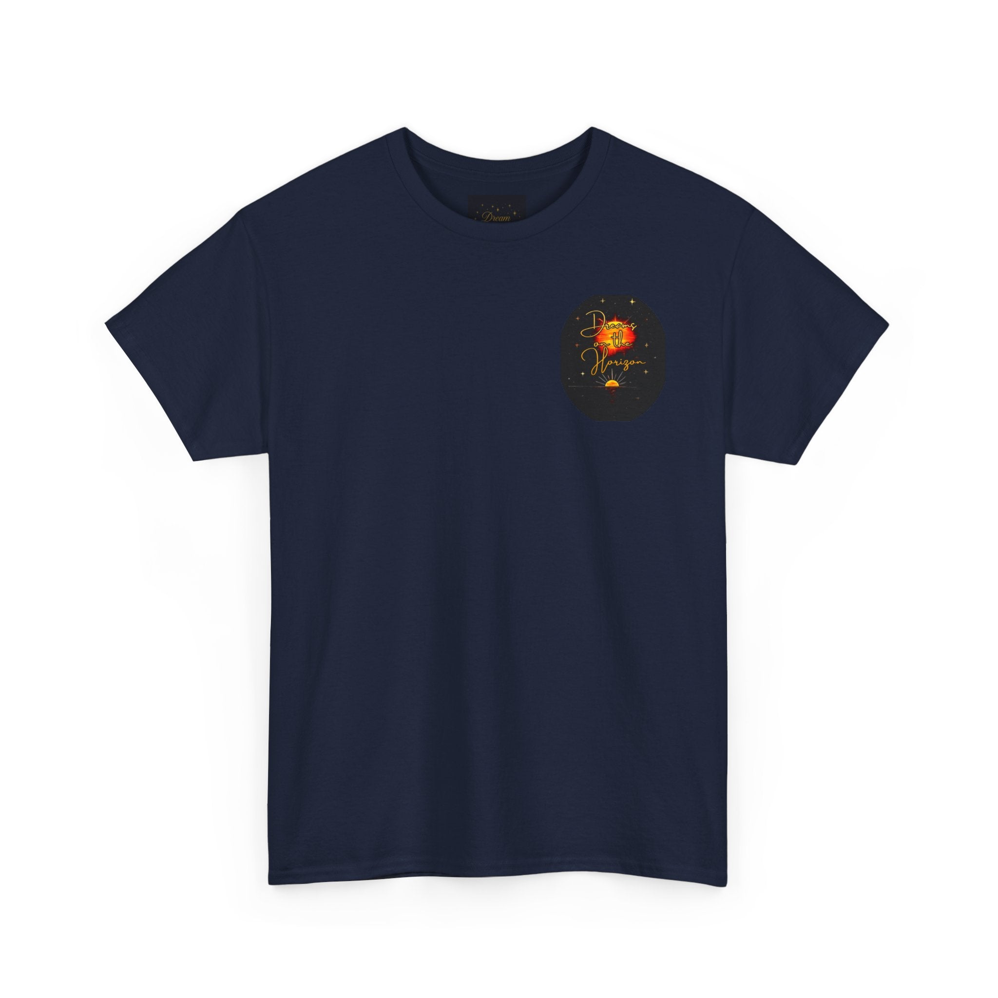 Dreams on the Horizon – Sunrise Back-Print Heavy Cotton Tee, Inspirational and Motivational Apparel, Gift for Dreamers, Creative Expression Wear
