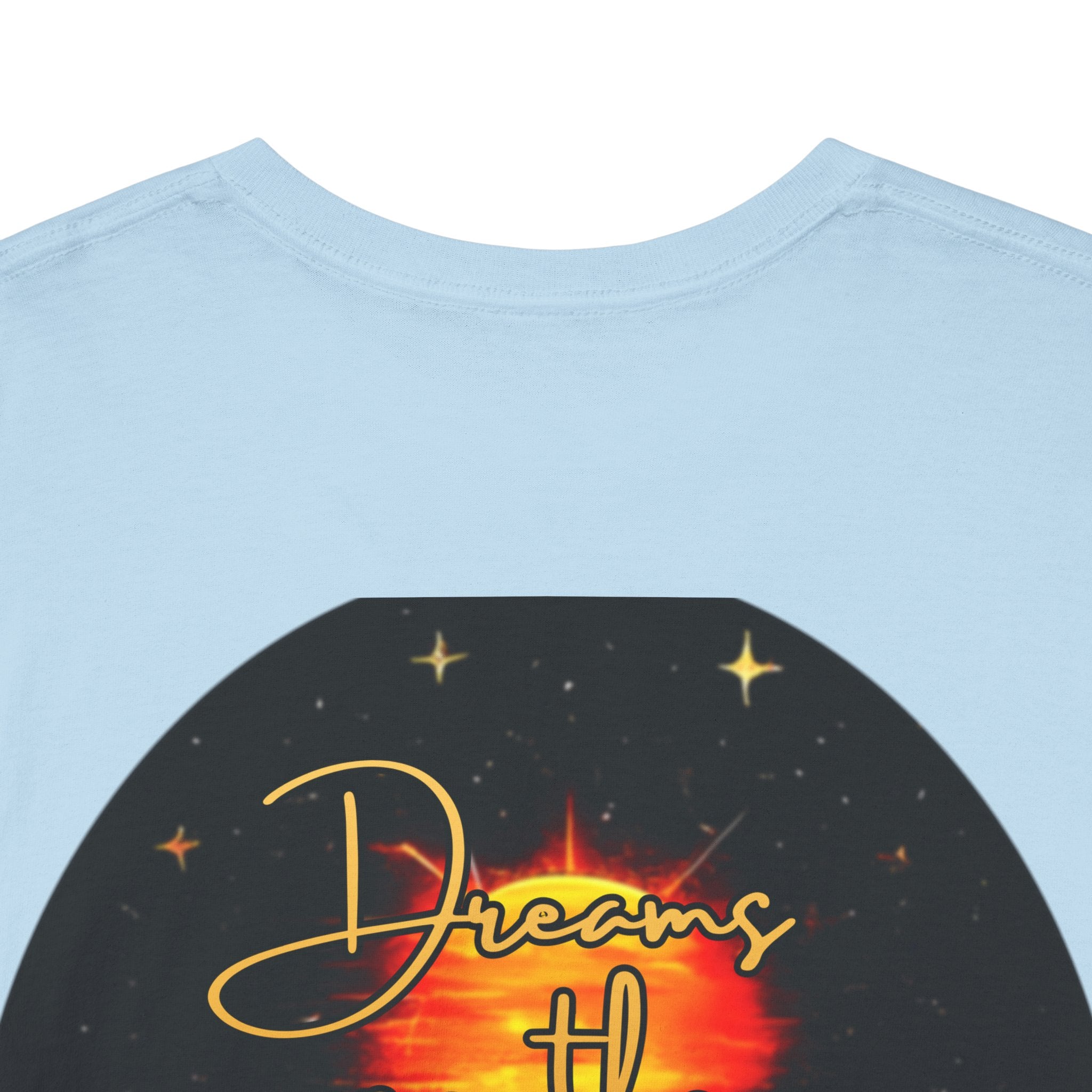 Dreams on the Horizon – Sunrise Back-Print Heavy Cotton Tee, Inspirational and Motivational Apparel, Gift for Dreamers, Creative Expression Wear