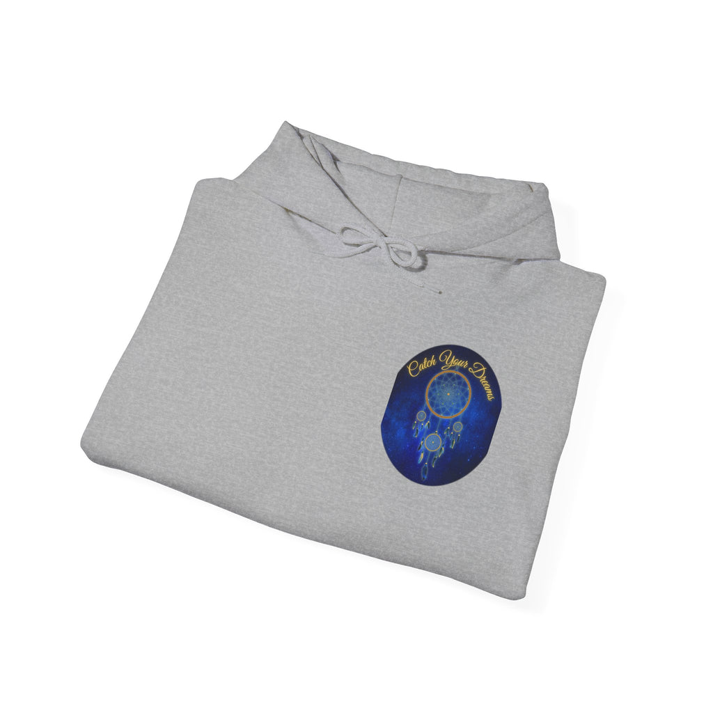 Catch Your Dream – Dreamcatcher Back Print Hooded Sweatshirt, Inspirational and Motivational Apparel, Gift for Dreamers, Creative Expression Wear