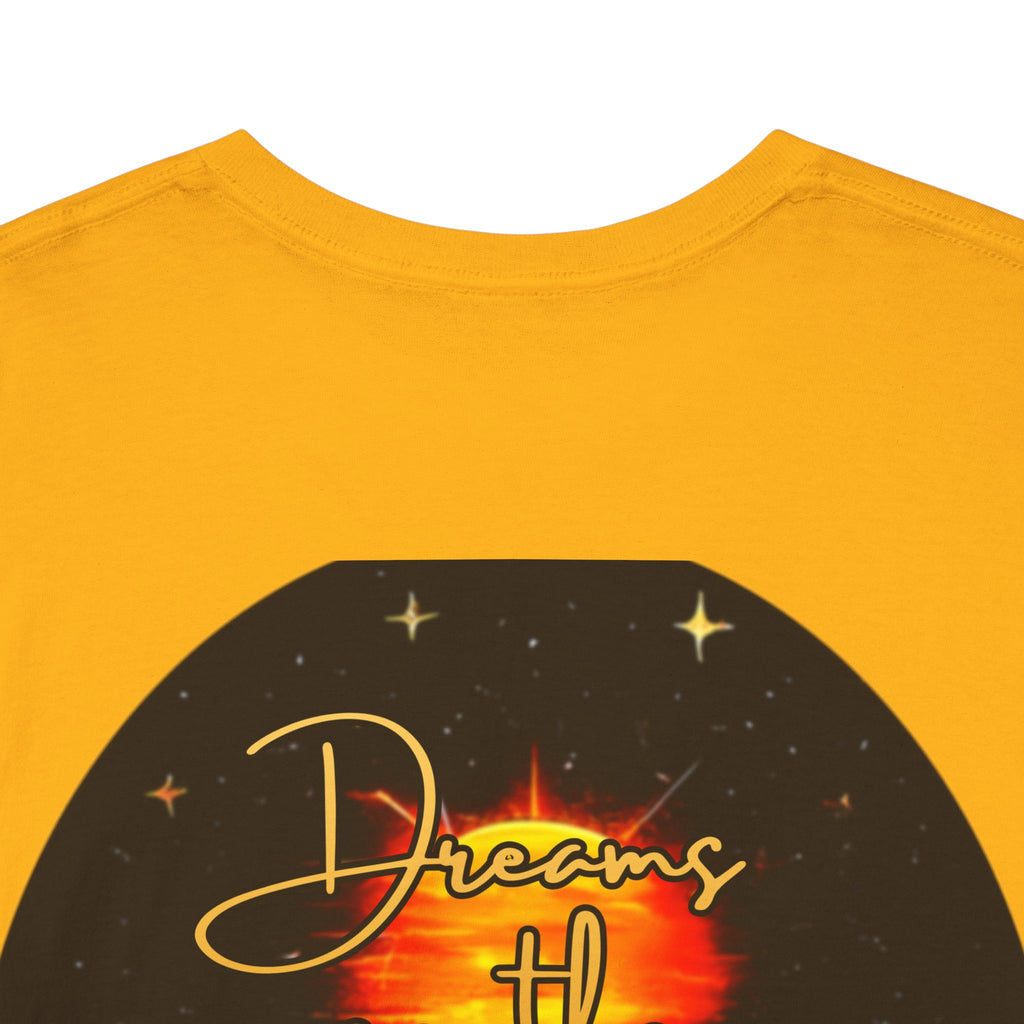 Dreams on the Horizon – Sunrise Back-Print Heavy Cotton Tee, Inspirational and Motivational Apparel, Gift for Dreamers, Creative Expression Wear