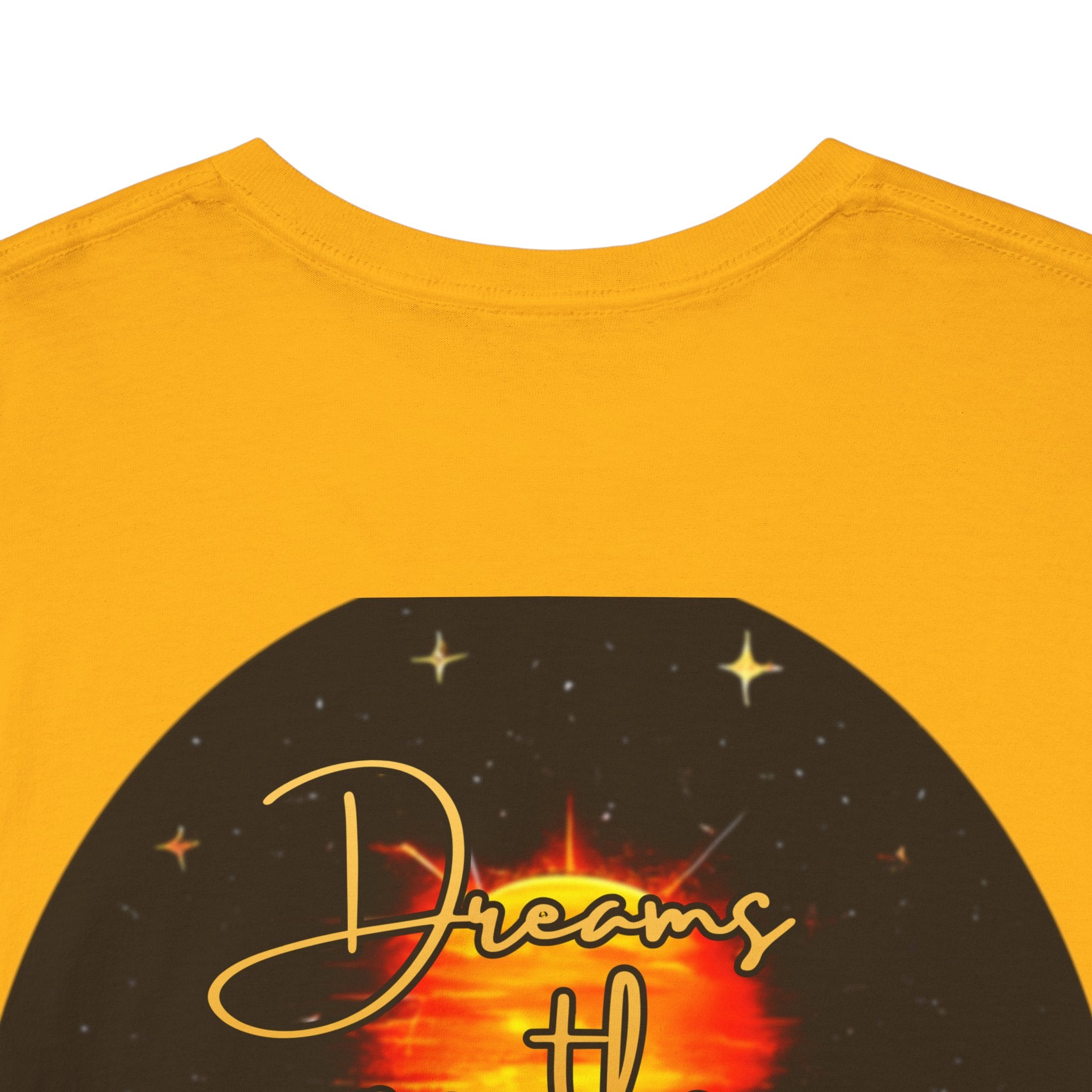 Dreams on the Horizon – Sunrise Back-Print Heavy Cotton Tee, Inspirational and Motivational Apparel, Gift for Dreamers, Creative Expression Wear