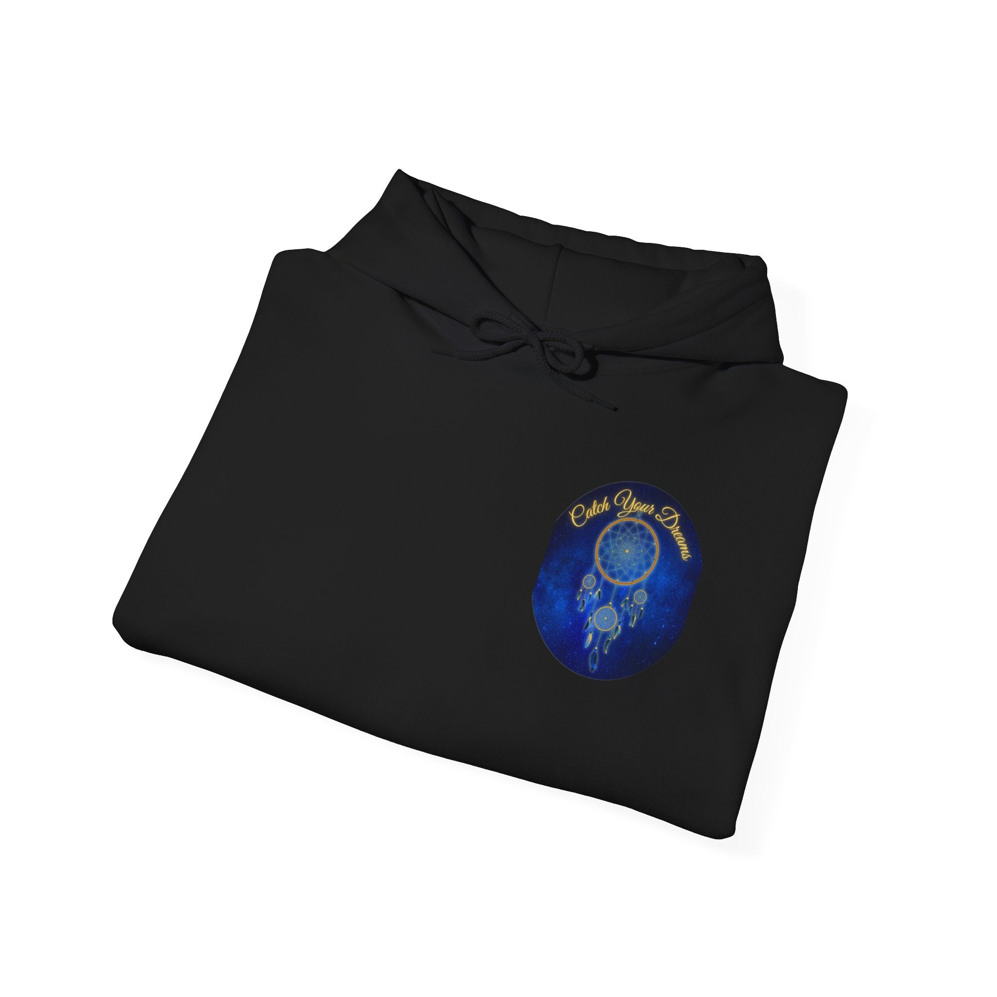 Catch Your Dream – Dreamcatcher Back Print Hooded Sweatshirt, Inspirational and Motivational Apparel, Gift for Dreamers, Creative Expression Wear