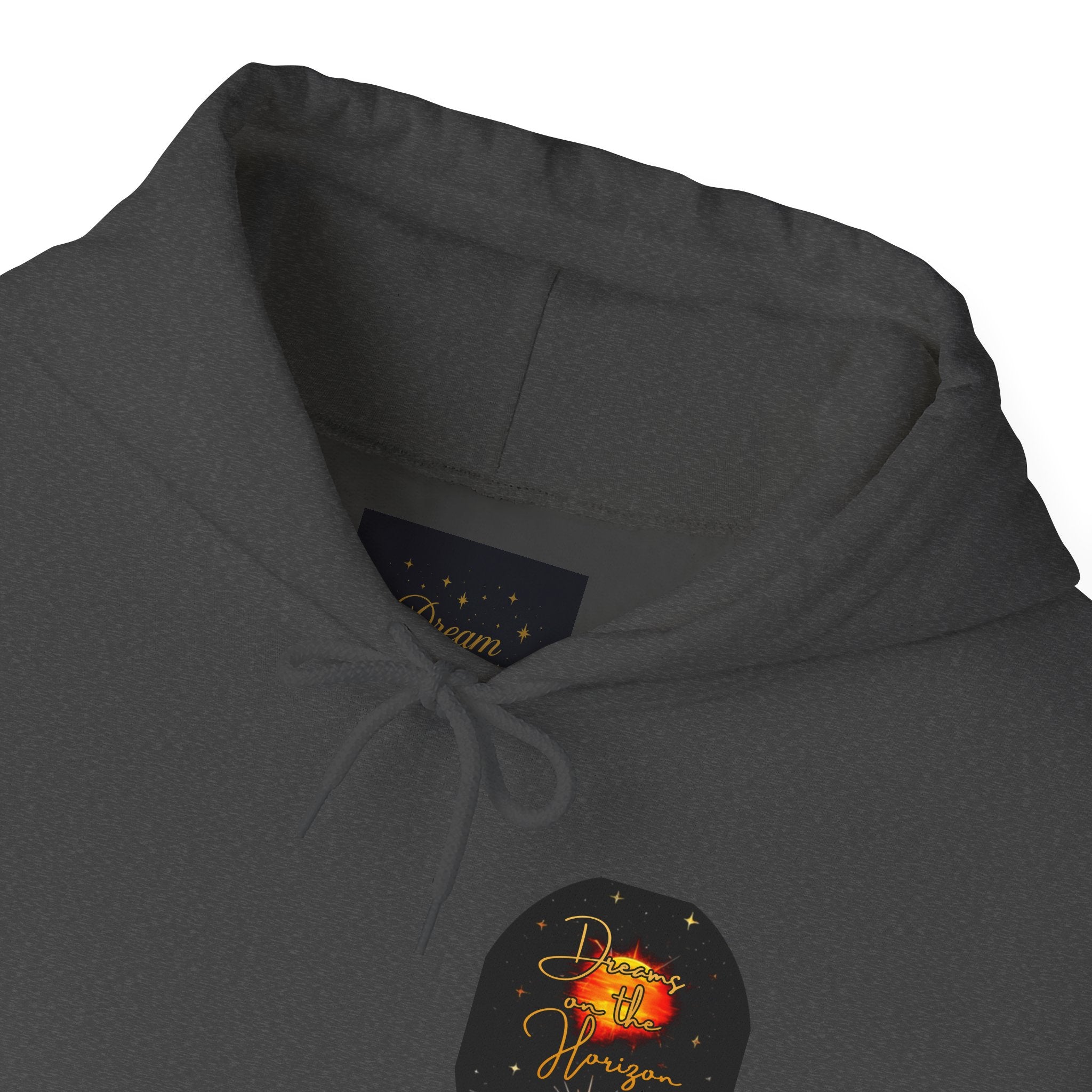 Dreams on the Horizon Sunrise Back Print Hooded Sweatshirt, Inspirational and Motivational Apparel, Gift for Dreamers, Creative Expression Wear