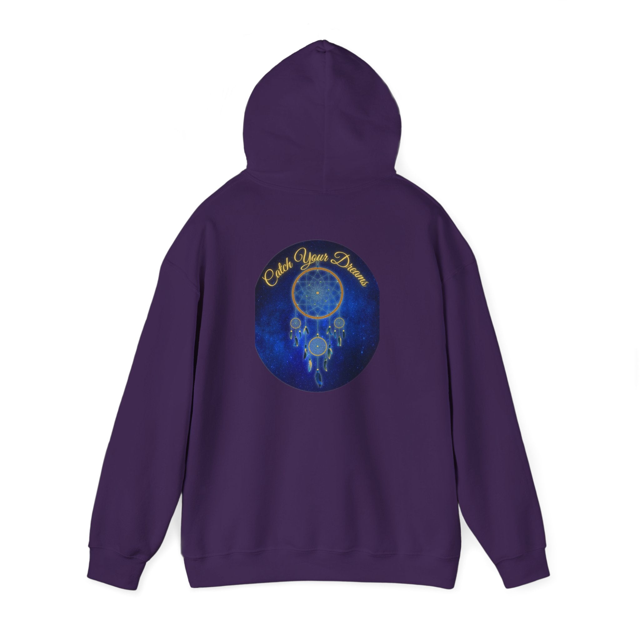Catch Your Dream – Dreamcatcher Back Print Hooded Sweatshirt, Inspirational and Motivational Apparel, Gift for Dreamers, Creative Expression Wear