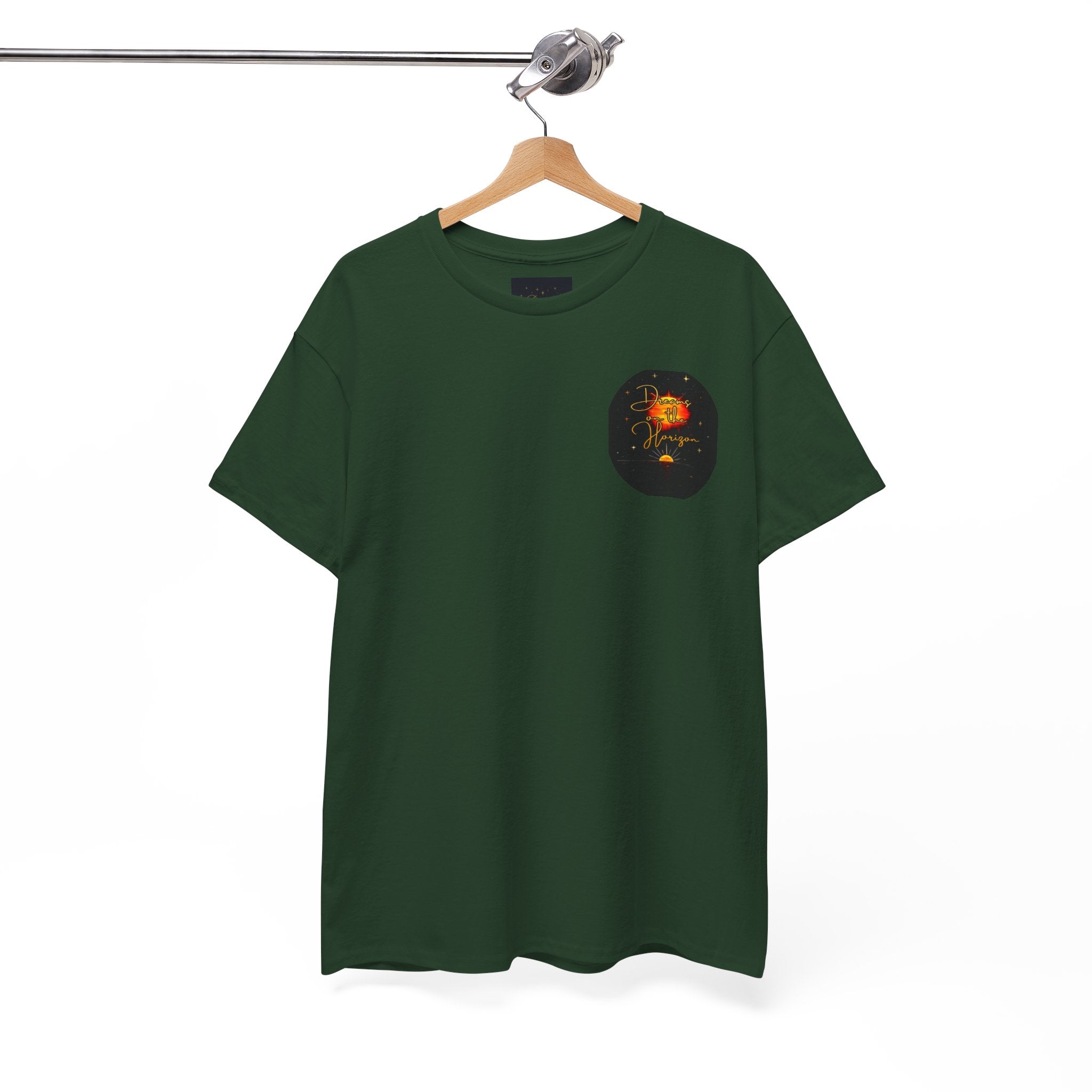 Dreams on the Horizon – Sunrise Back-Print Heavy Cotton Tee, Inspirational and Motivational Apparel, Gift for Dreamers, Creative Expression Wear
